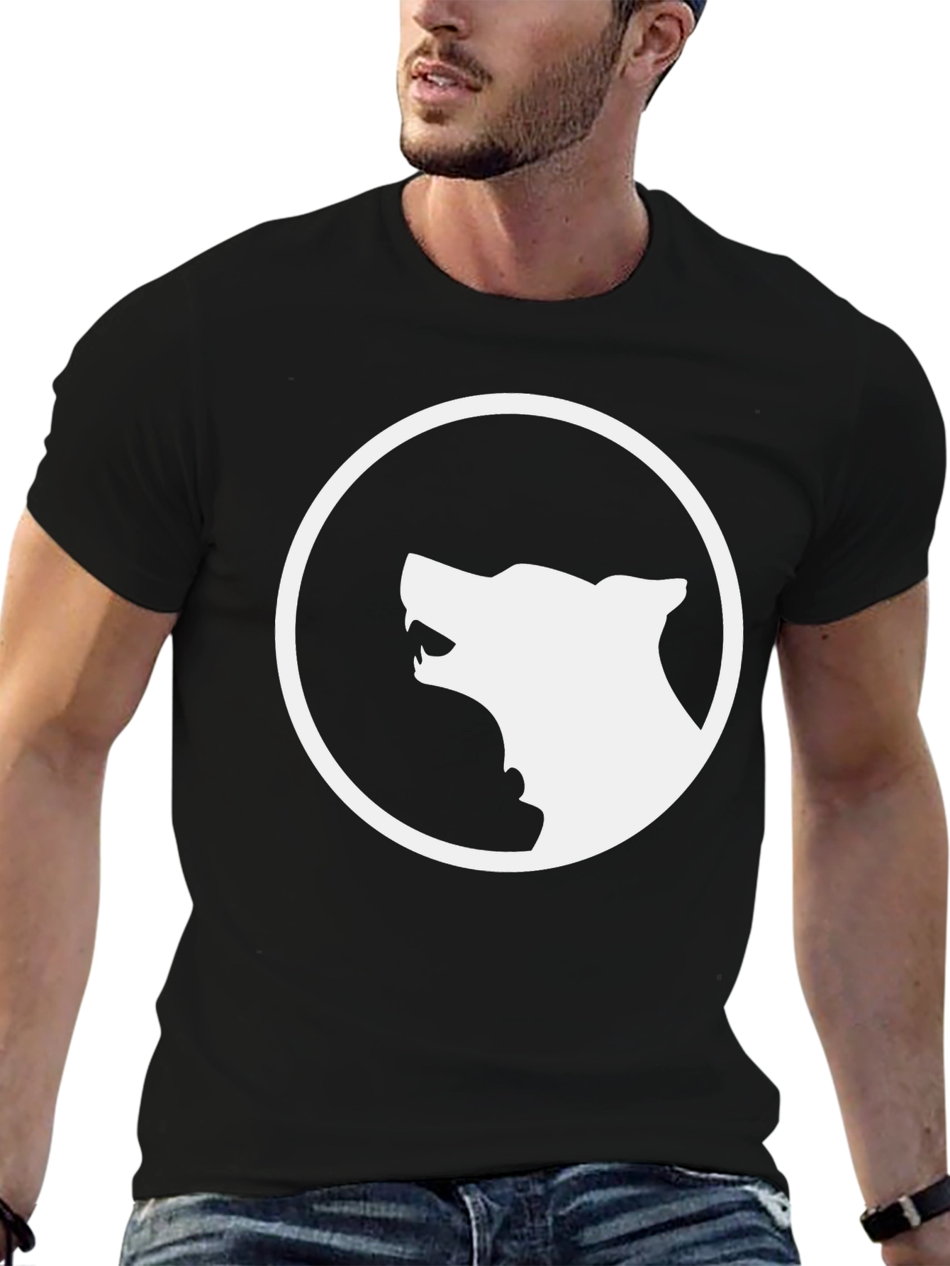 Black T-Shirt with White Wolf Logo