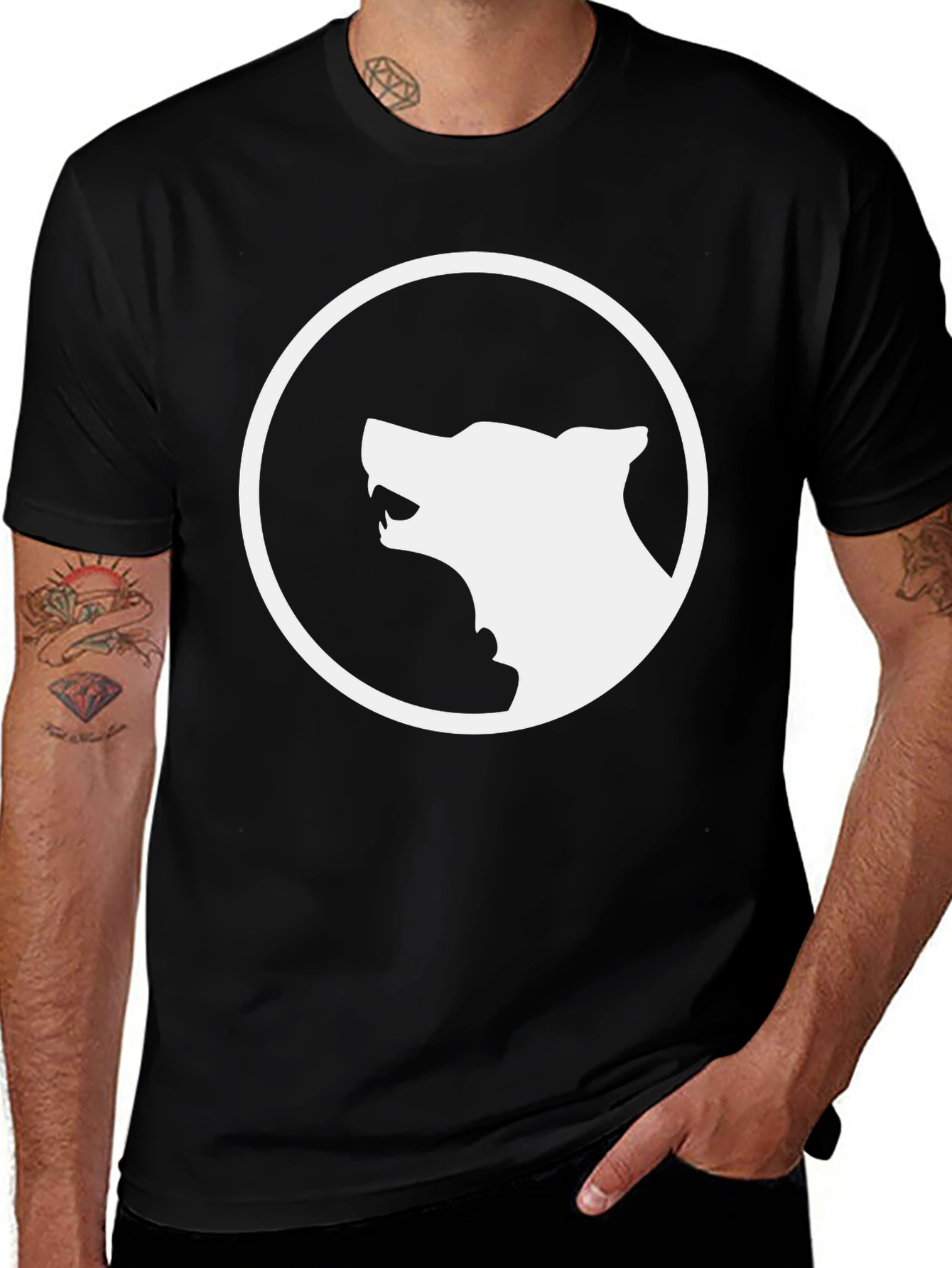 Black T-Shirt with White Wolf Logo