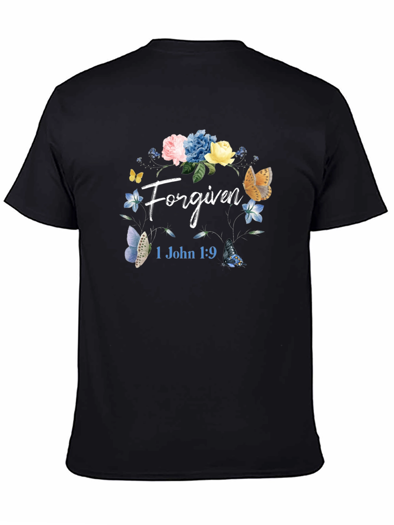 Forgiven Floral Butterfly Graphic T-Shirt