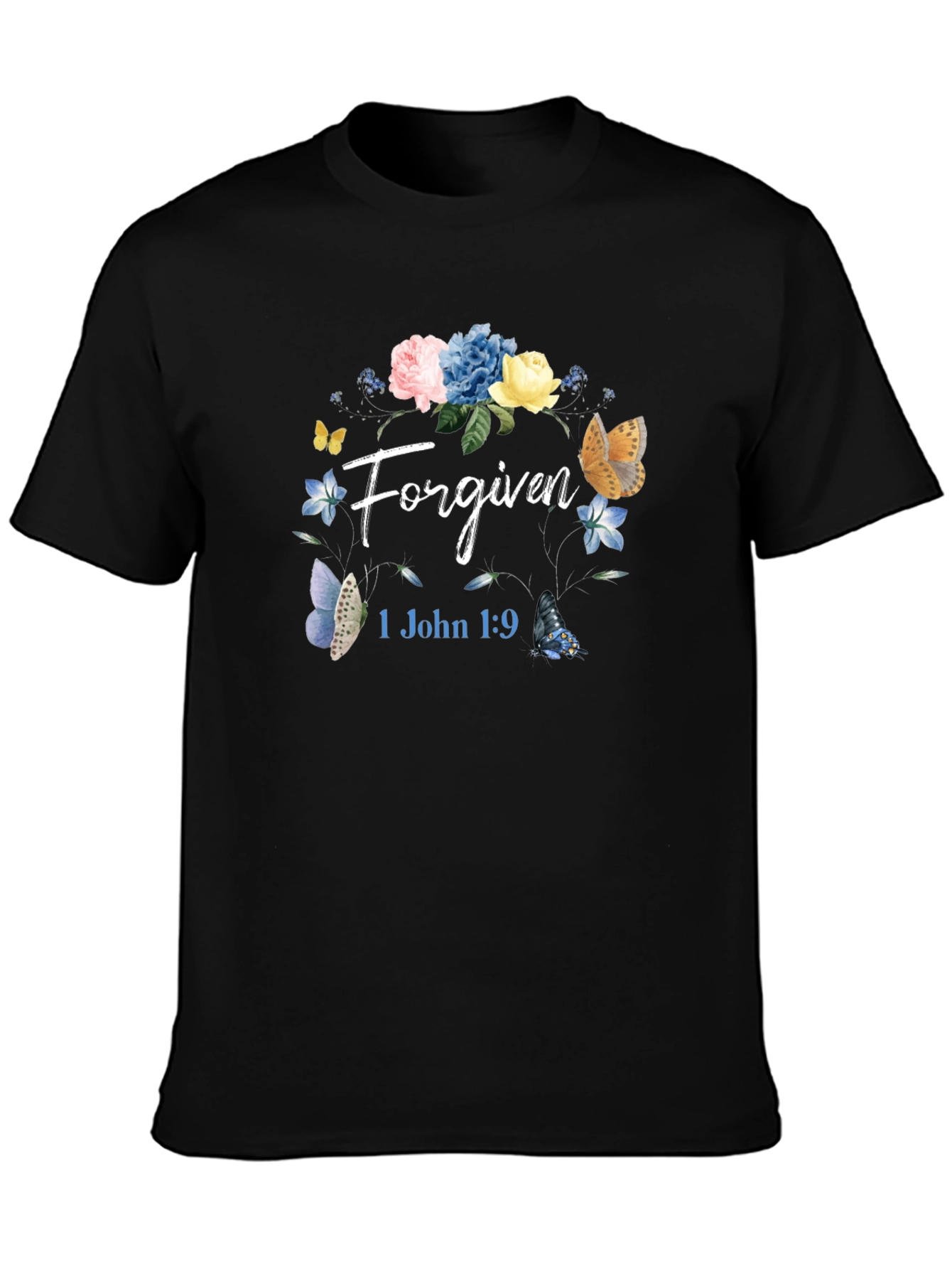 Forgiven Floral Butterfly Graphic T-Shirt