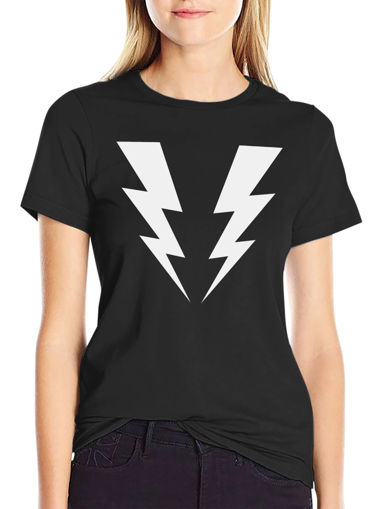Bold Lightning Bolt Graphic Tee - Black