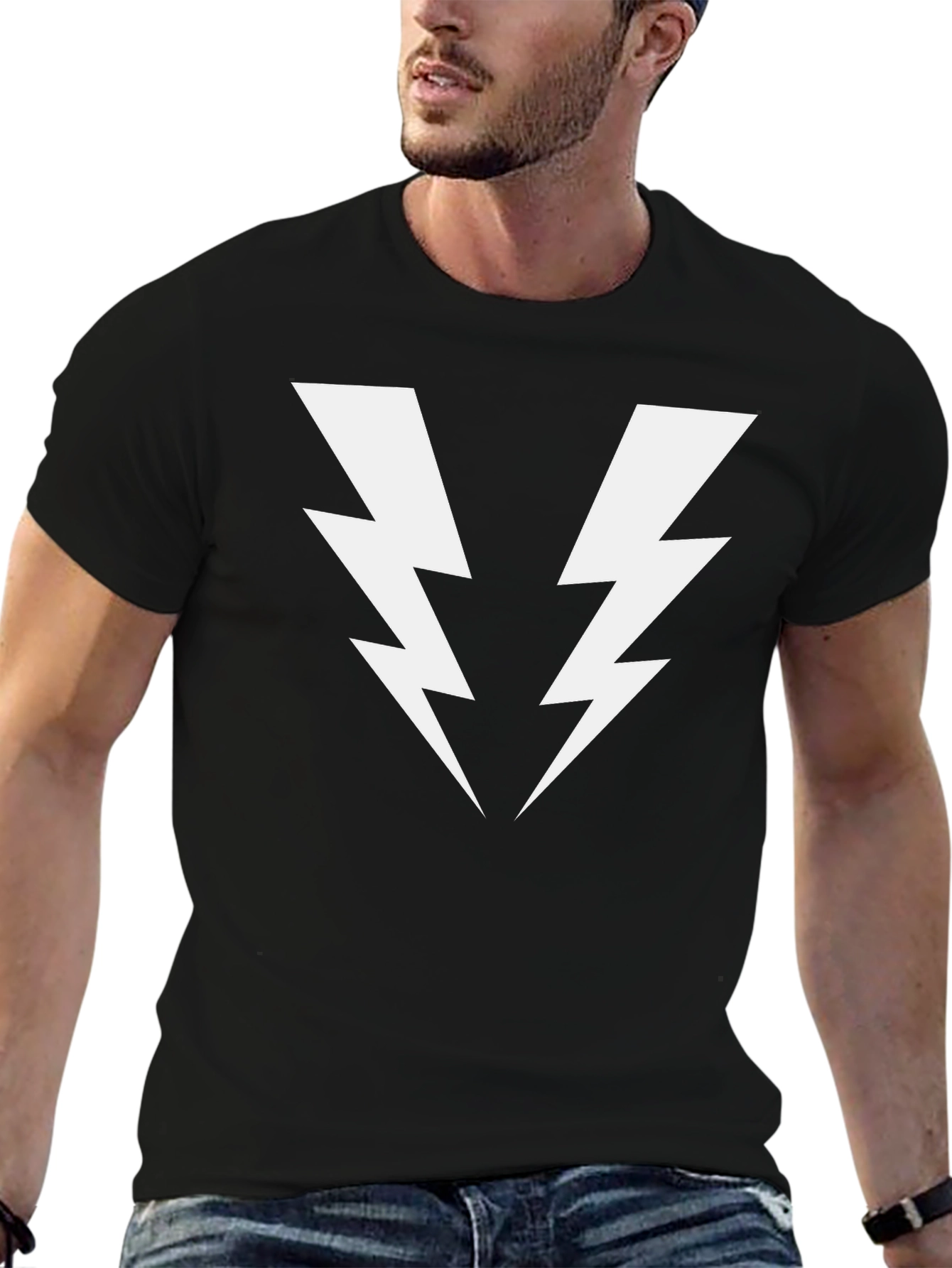 Bold Lightning Bolt Graphic Tee - Black