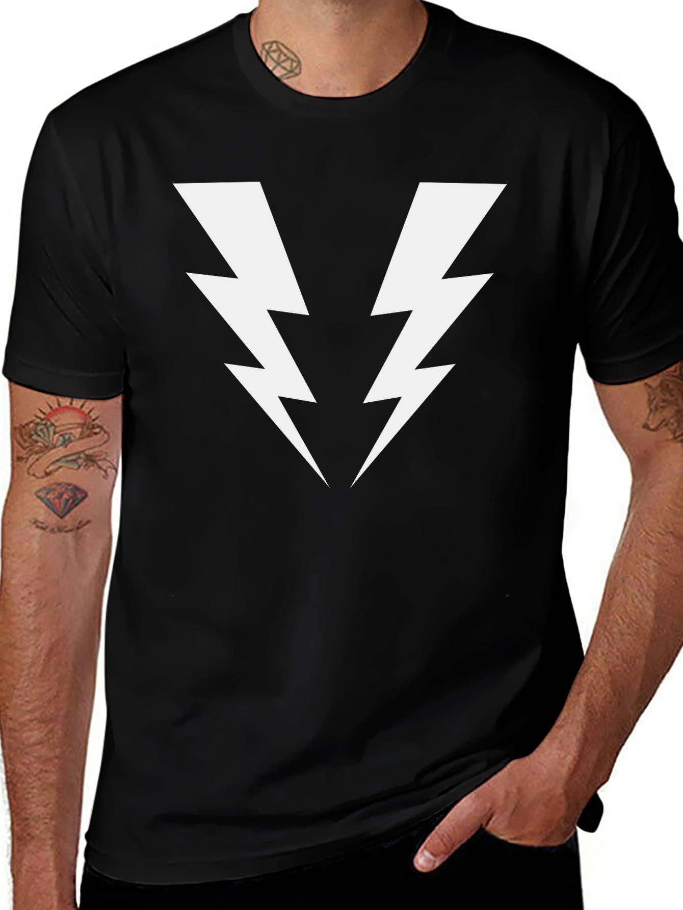 Bold Lightning Bolt Graphic Tee - Black