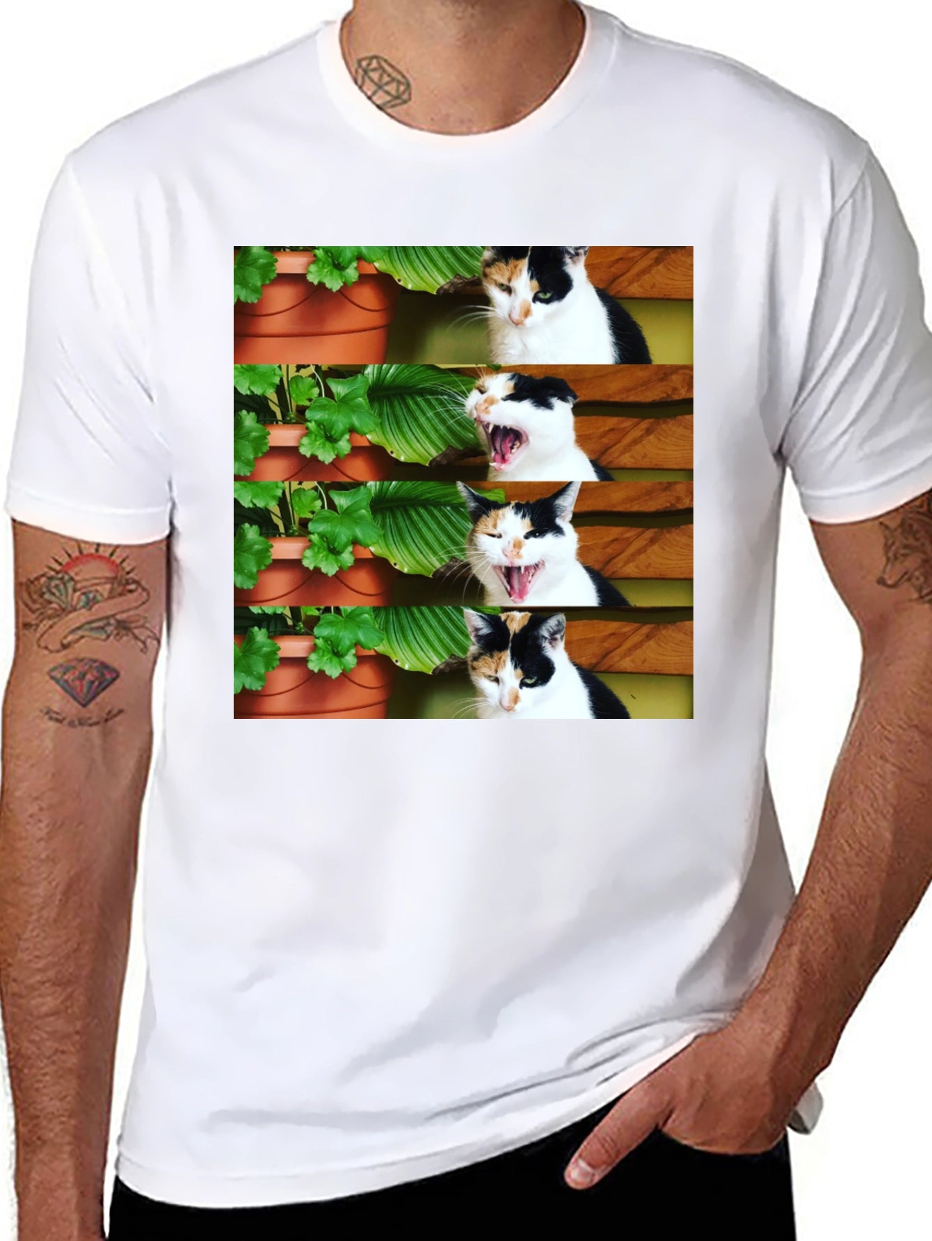 Funny Cat Yawn T-Shirt - Black Cotton Tee