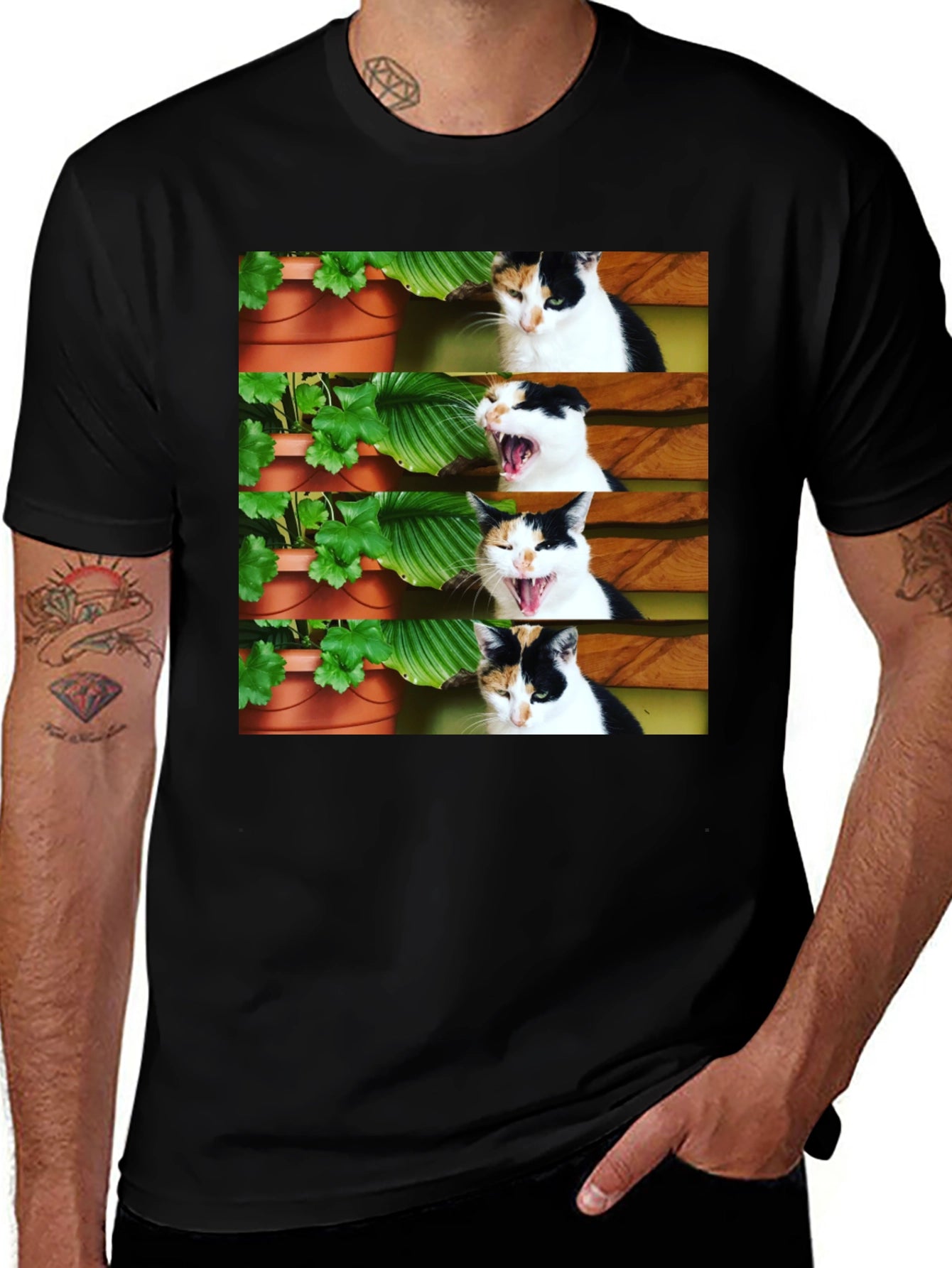 Funny Cat Yawn T-Shirt - Black Cotton Tee