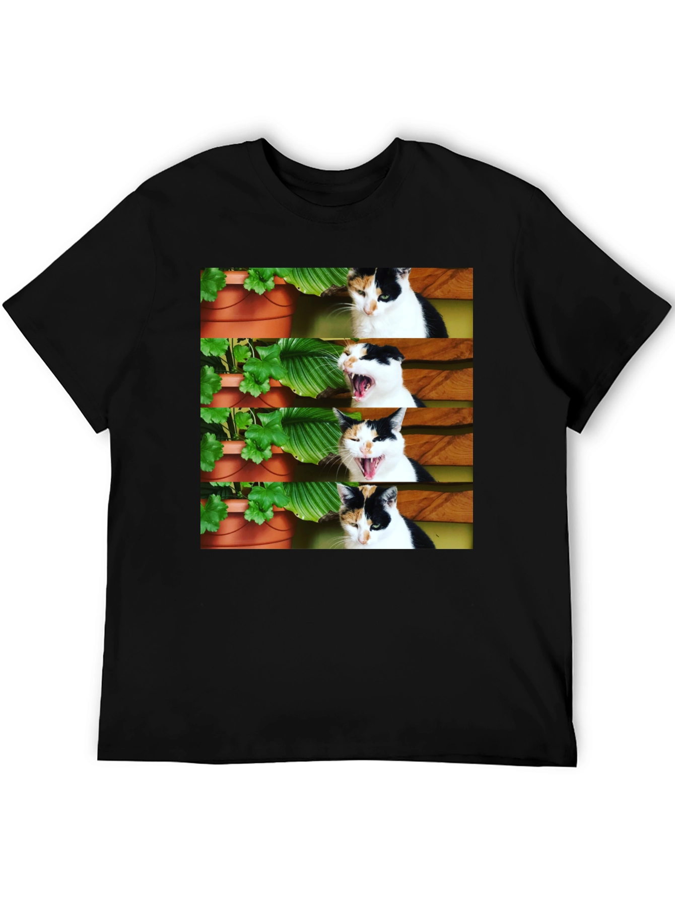 Funny Cat Yawn T-Shirt - Black Cotton Tee