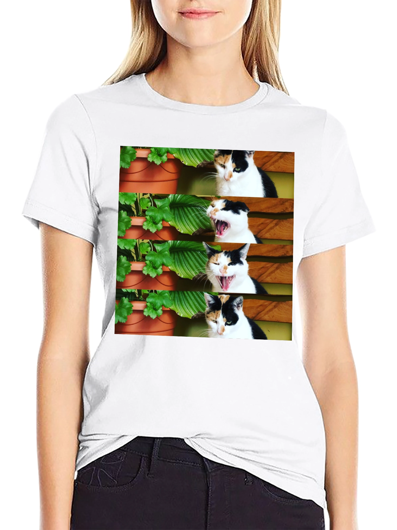 Funny Cat Yawn T-Shirt - Black Cotton Tee