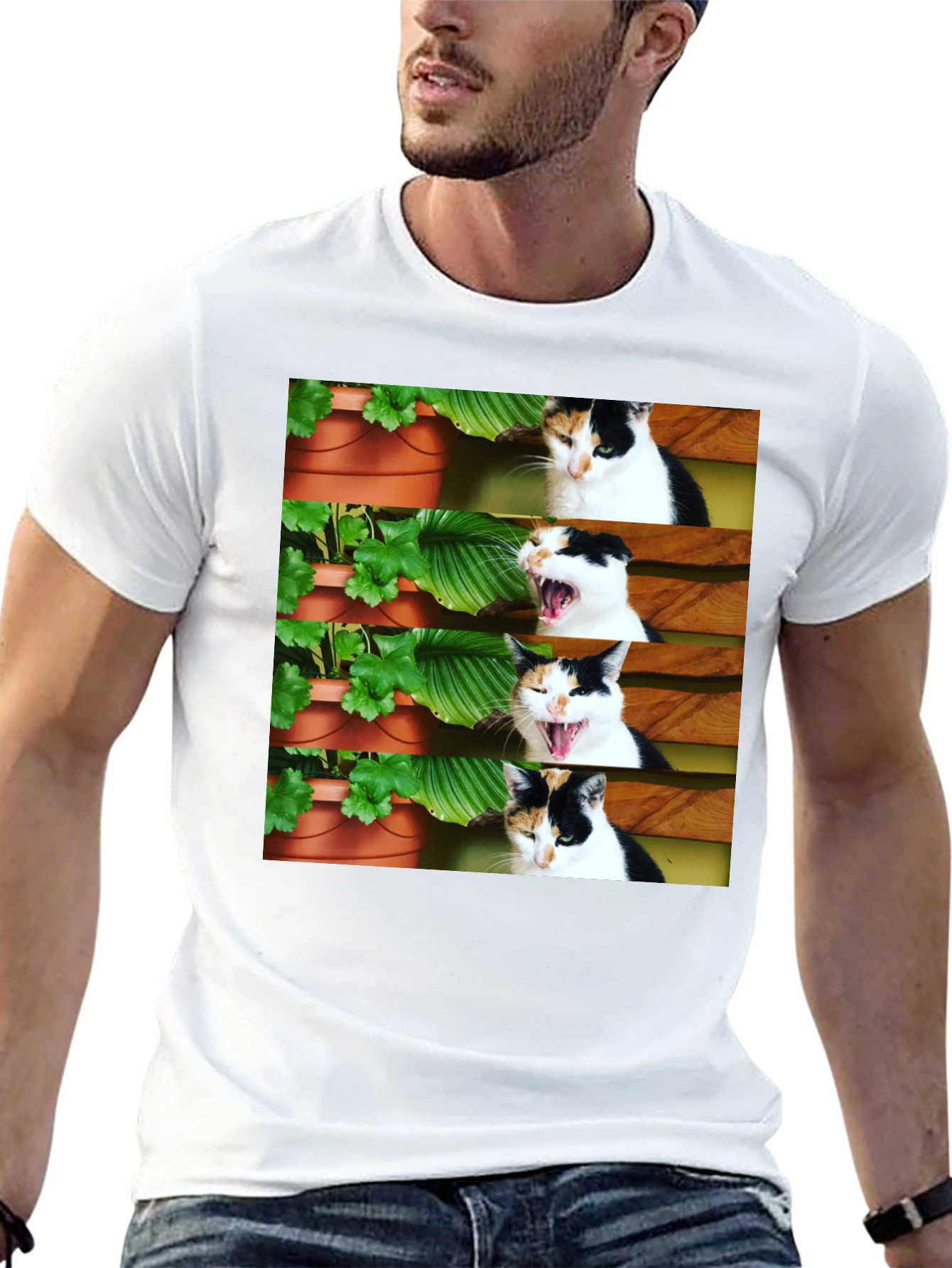 Funny Cat Yawn T-Shirt - Black Cotton Tee