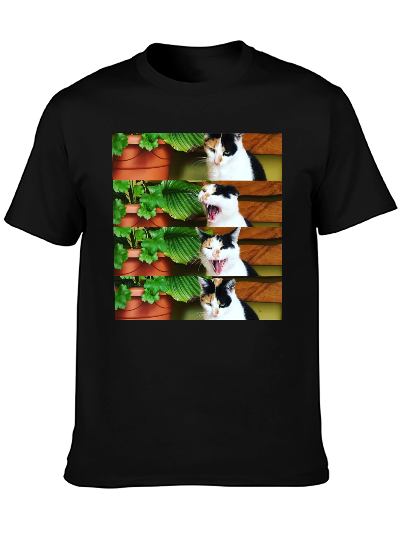 Funny Cat Yawn T-Shirt - Black Cotton Tee