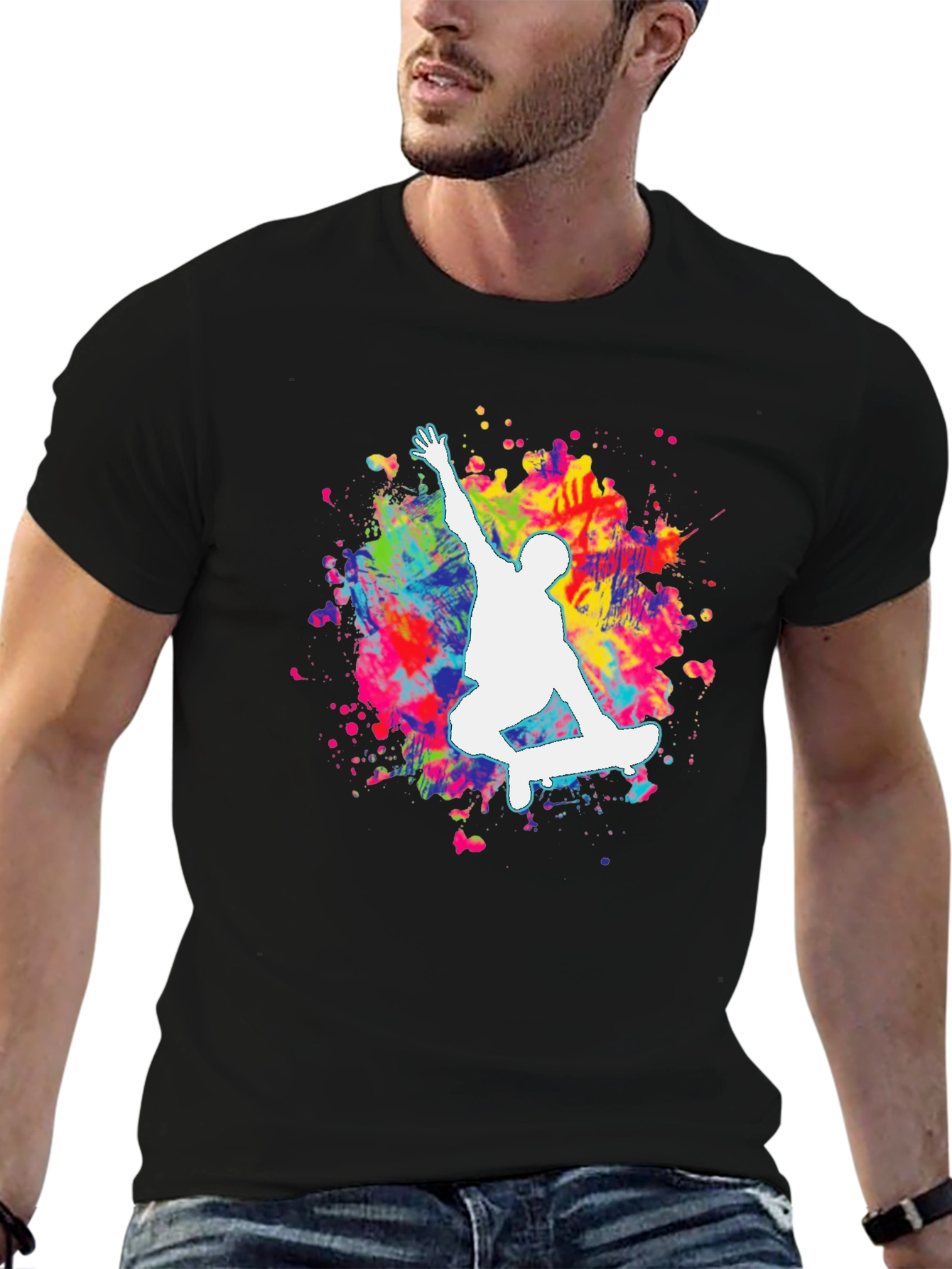 Skateboarder Paint Splatter Graphic T-Shirt