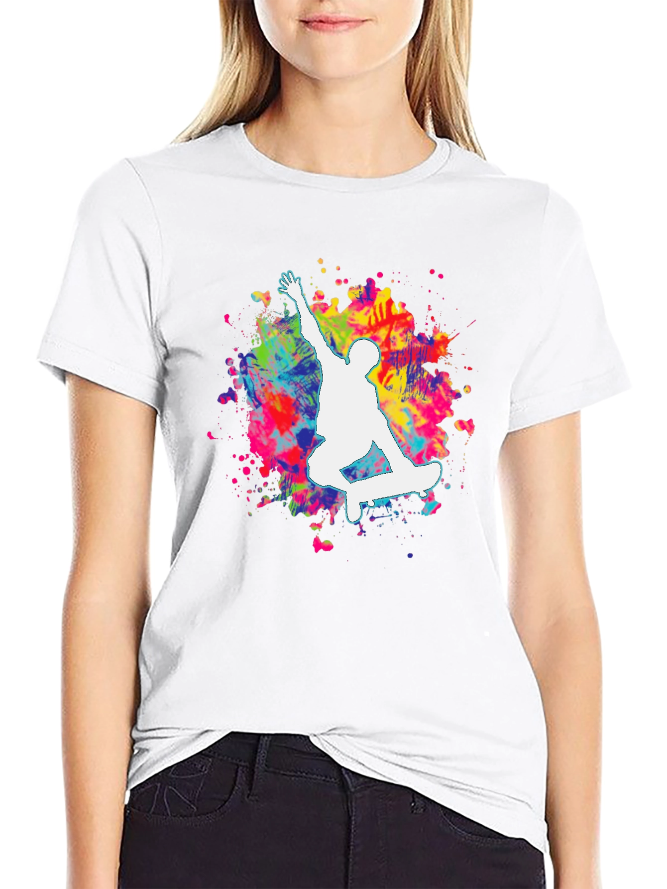 Skateboarder Paint Splatter Graphic T-Shirt