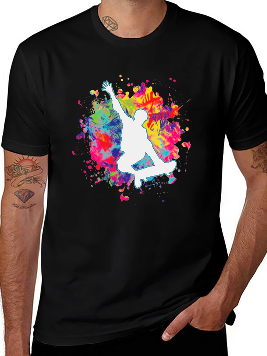 Skateboarder Paint Splatter Graphic T-Shirt