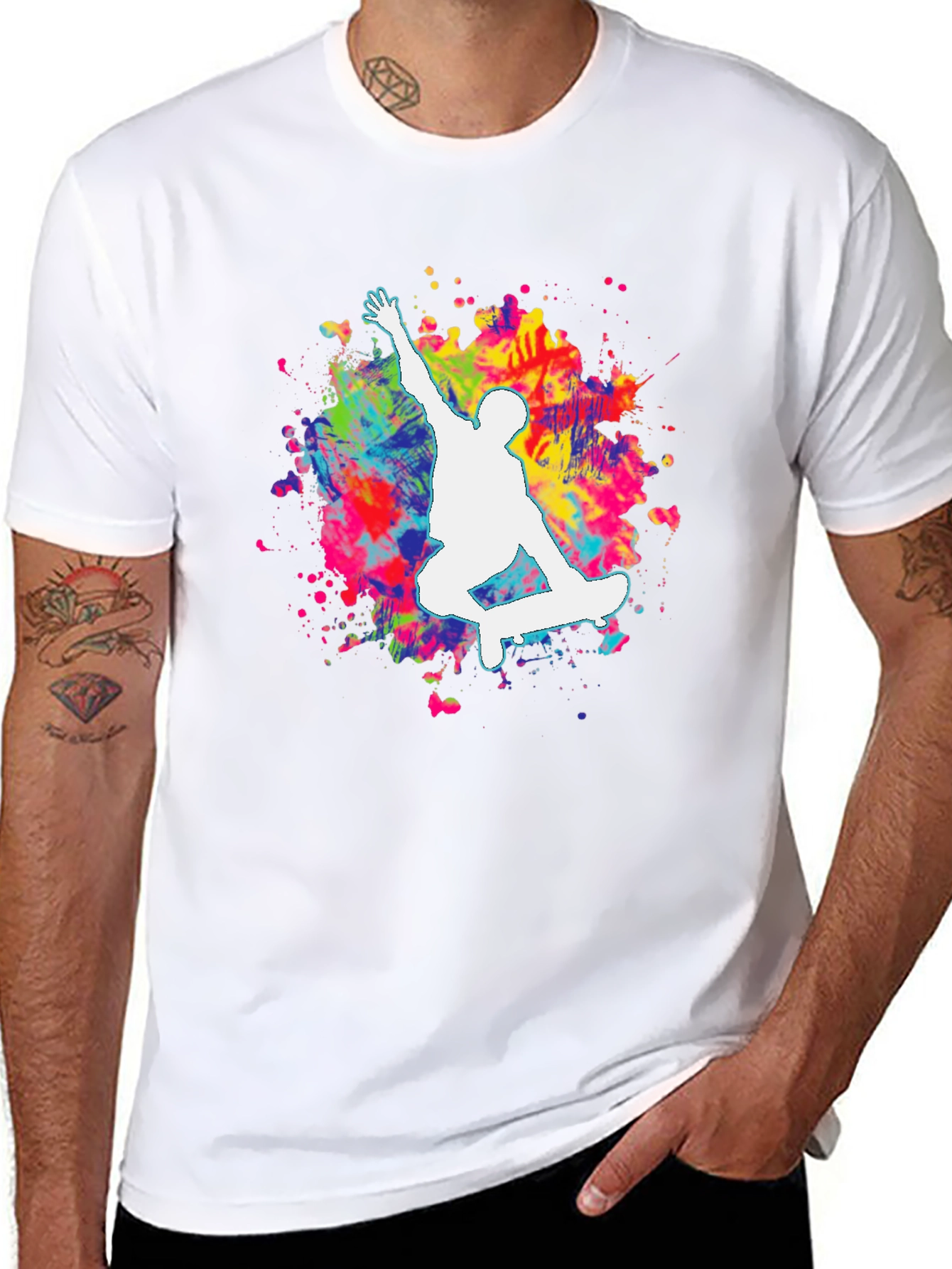 Skateboarder Paint Splatter Graphic T-Shirt