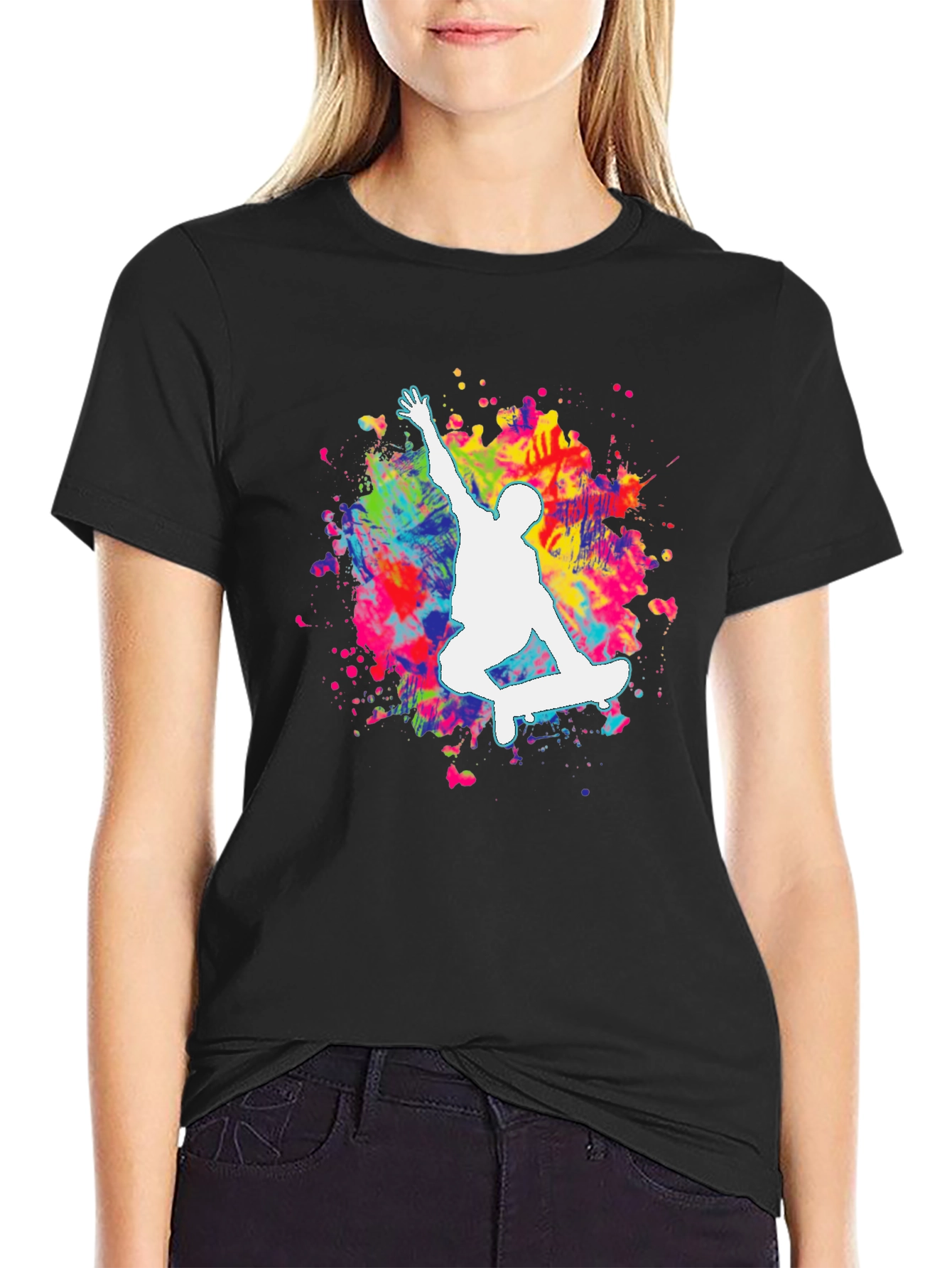 Skateboarder Paint Splatter Graphic T-Shirt