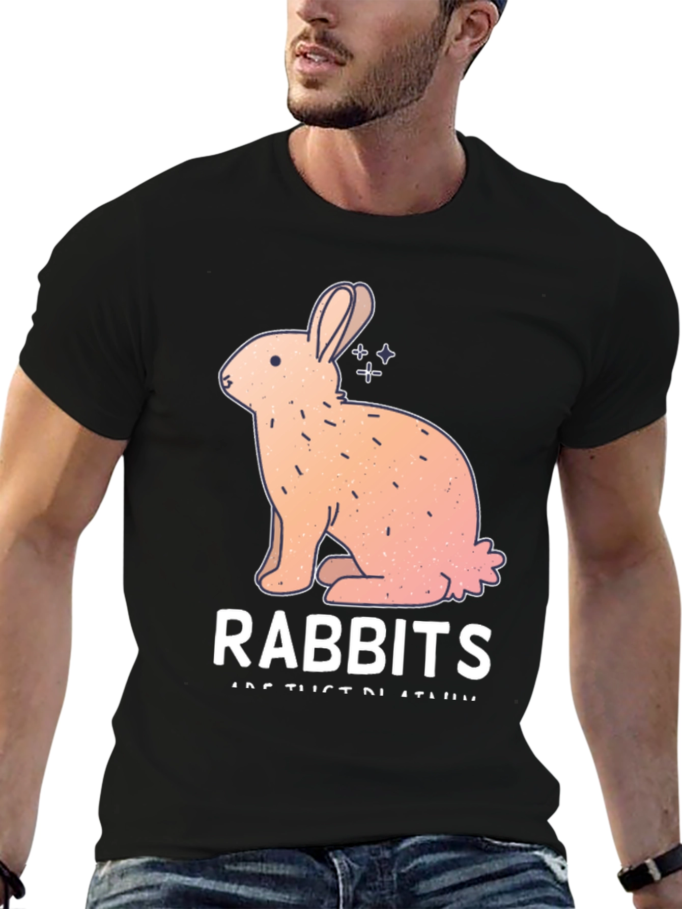 Rabbit Graphic Print Black T-Shirt