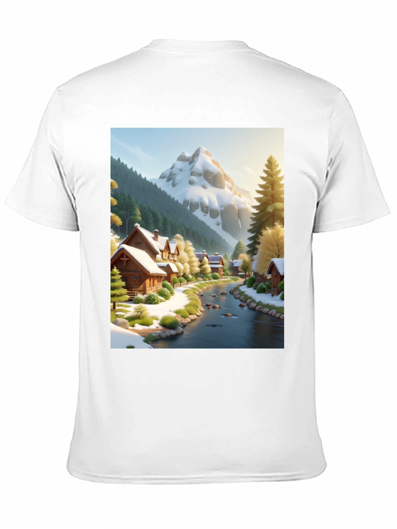 Scenic Winter Village T-Shirt - Mountain River Design