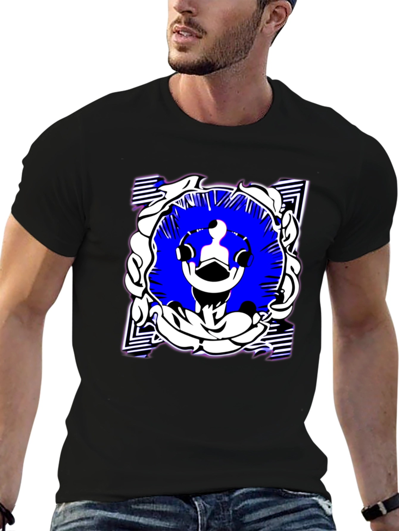 Abstract Graphic Print Black Tee