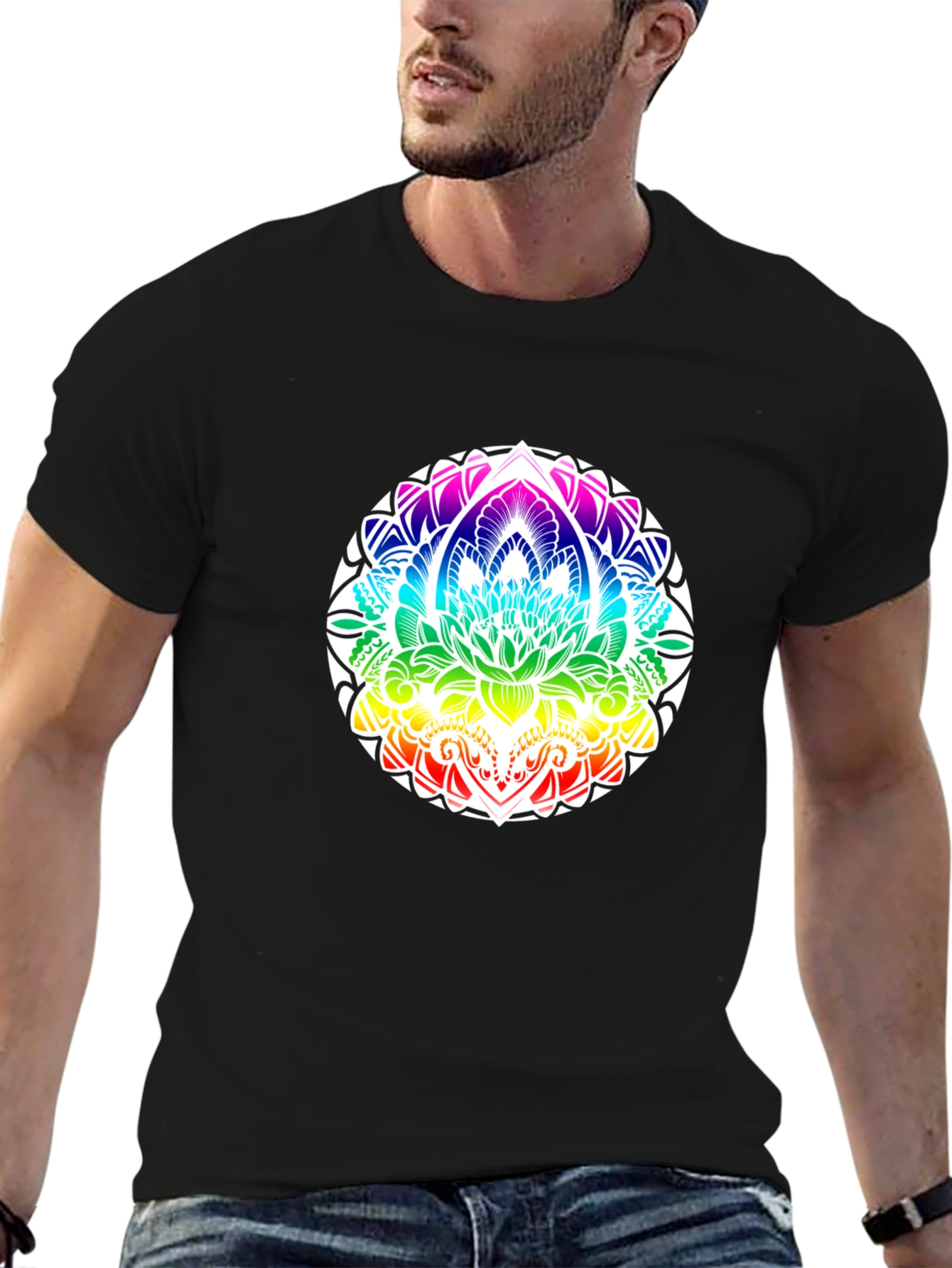Rainbow Mandala Graphic Black T-Shirt