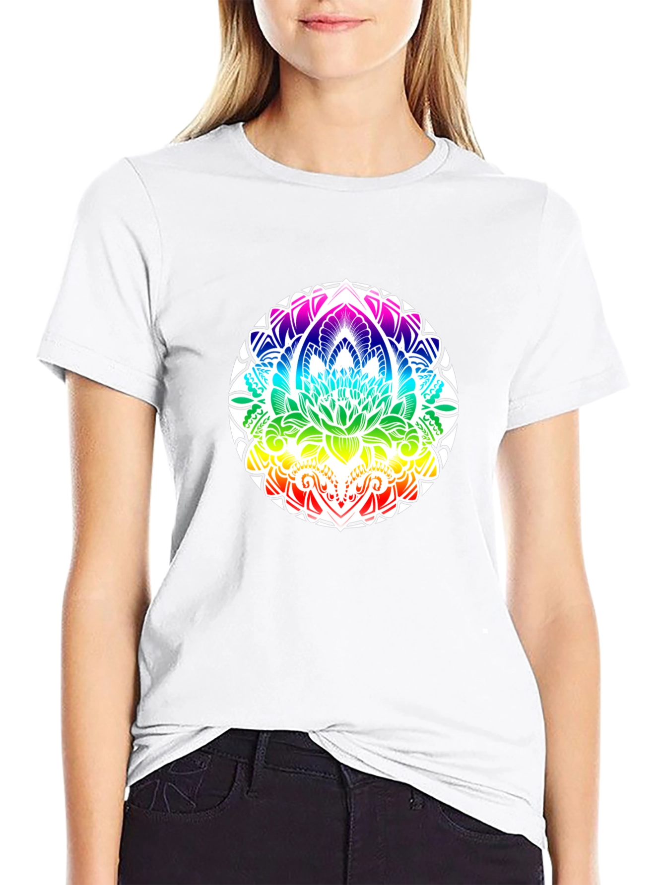 Rainbow Mandala Graphic Black T-Shirt