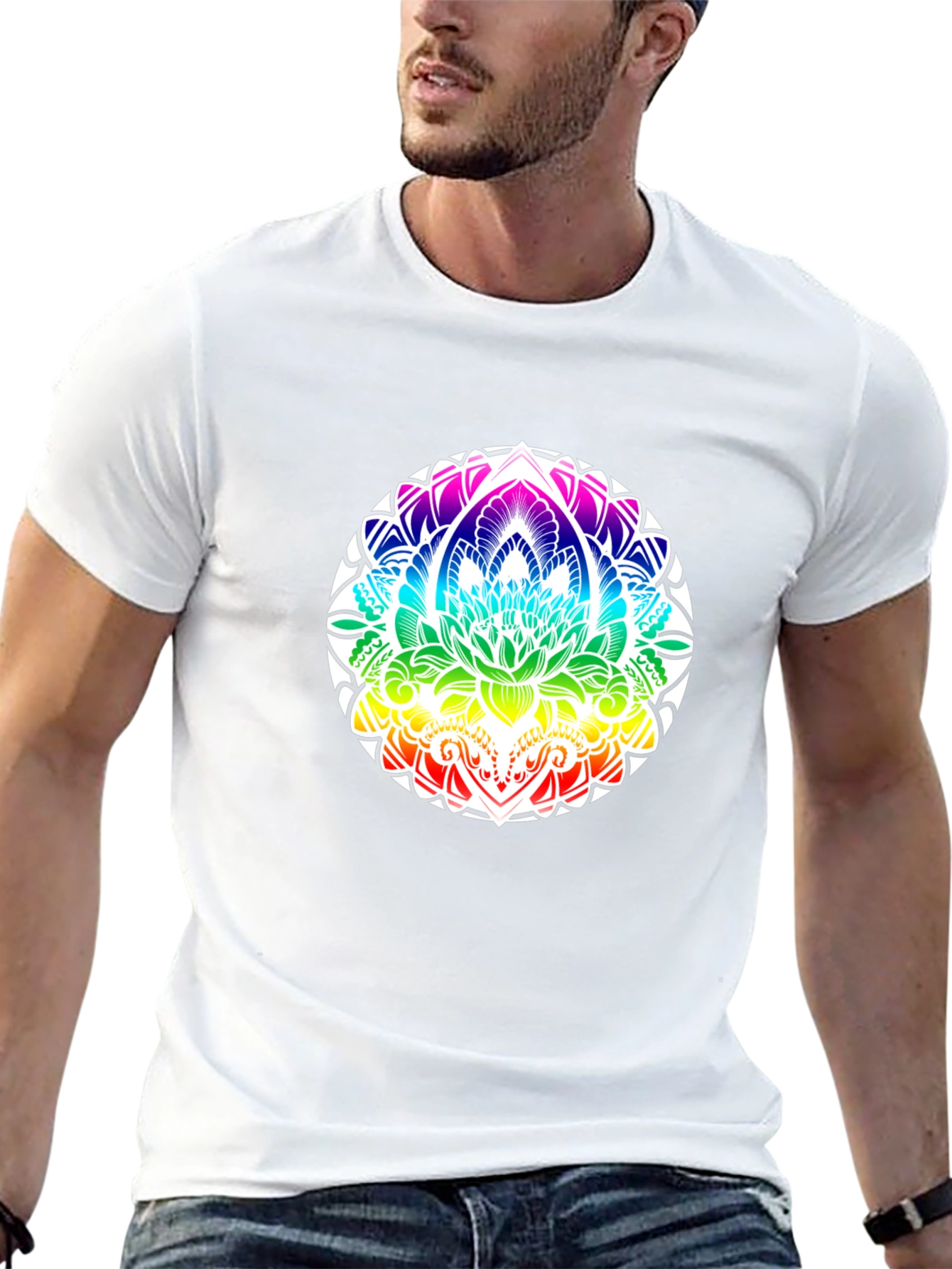 Rainbow Mandala Graphic Black T-Shirt