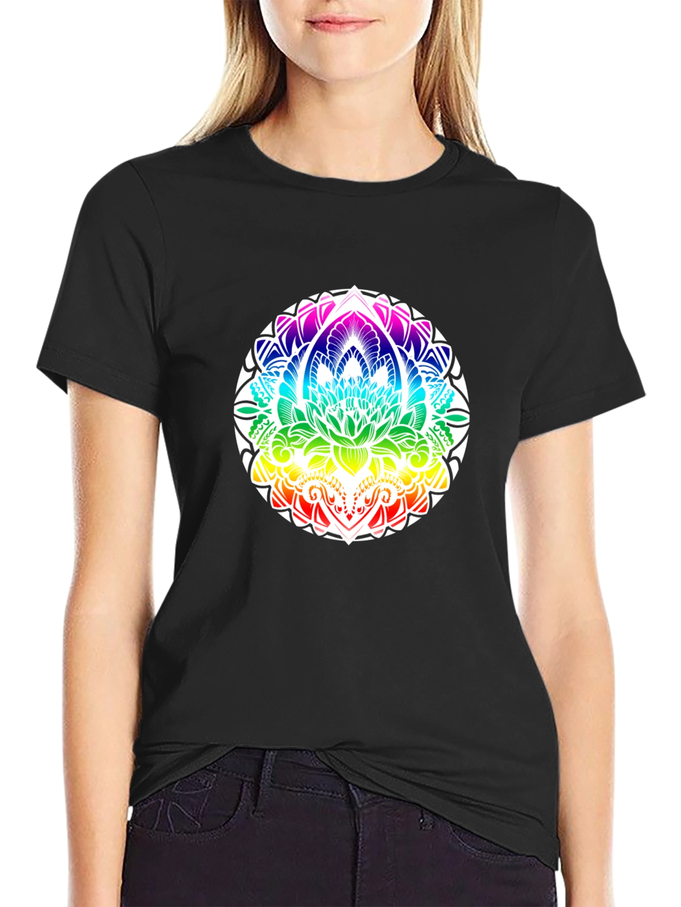 Rainbow Mandala Graphic Black T-Shirt