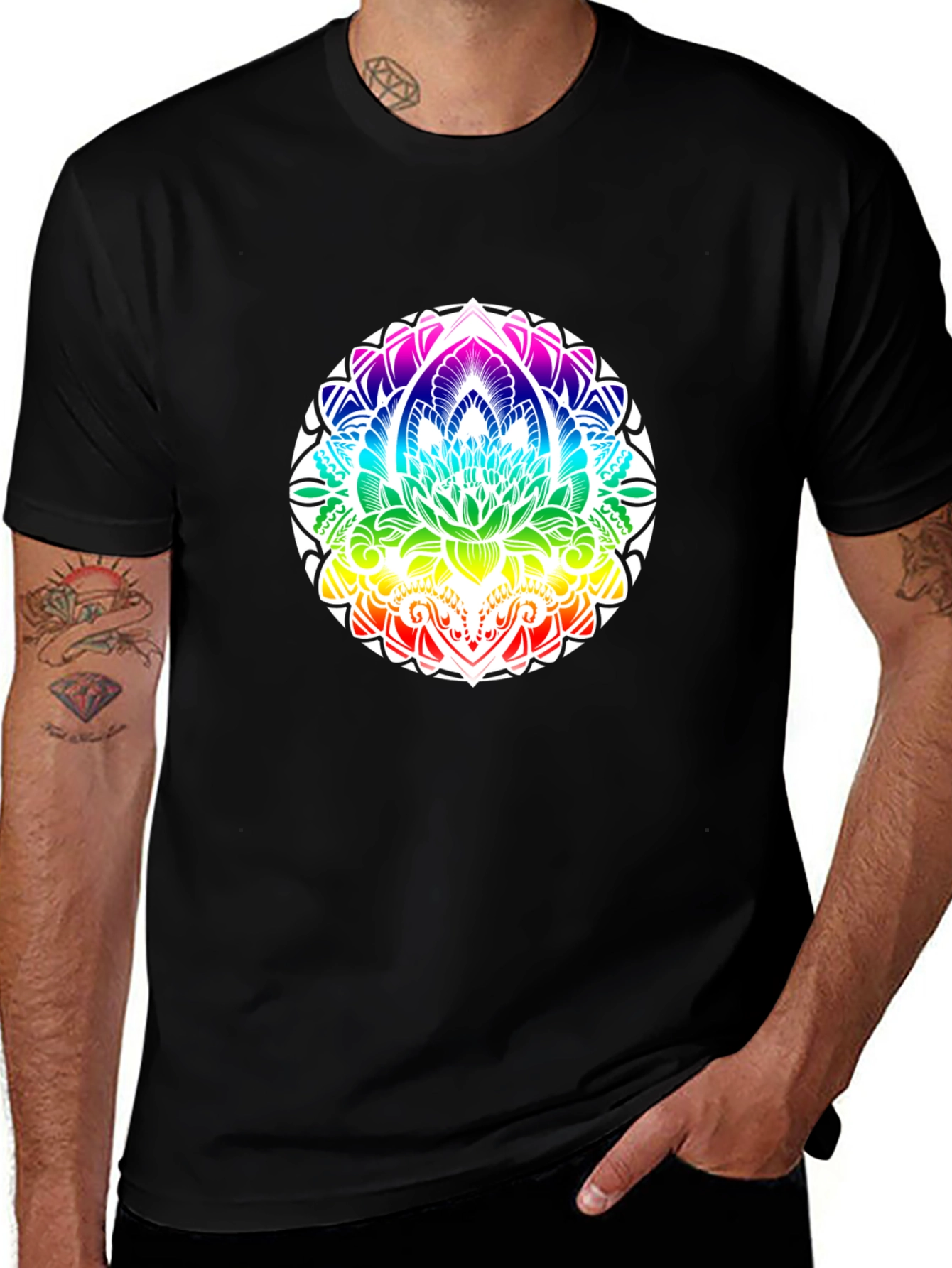 Rainbow Mandala Graphic Black T-Shirt