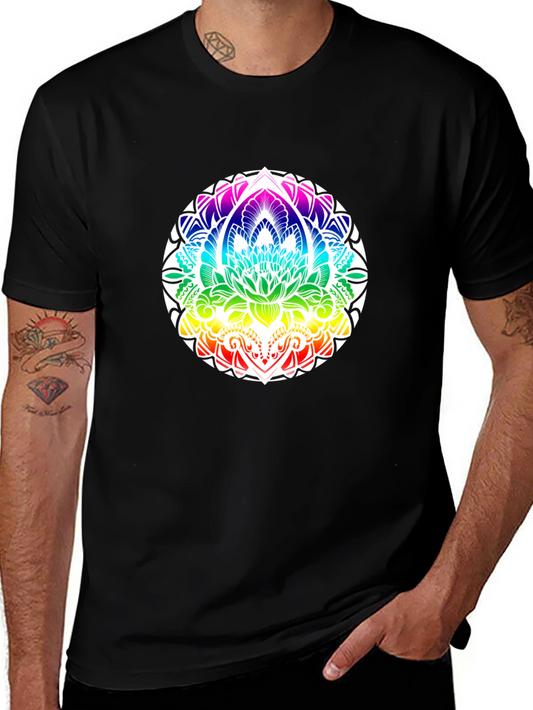 Rainbow Mandala Graphic Black T-Shirt