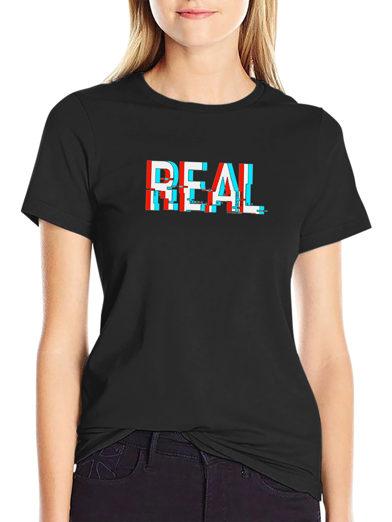 REAL Glitch Graphic Tee - Black Cotton T-Shirt