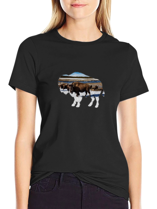 Buffalo Herd Graphic Tee - Black Cotton Casual Shirt