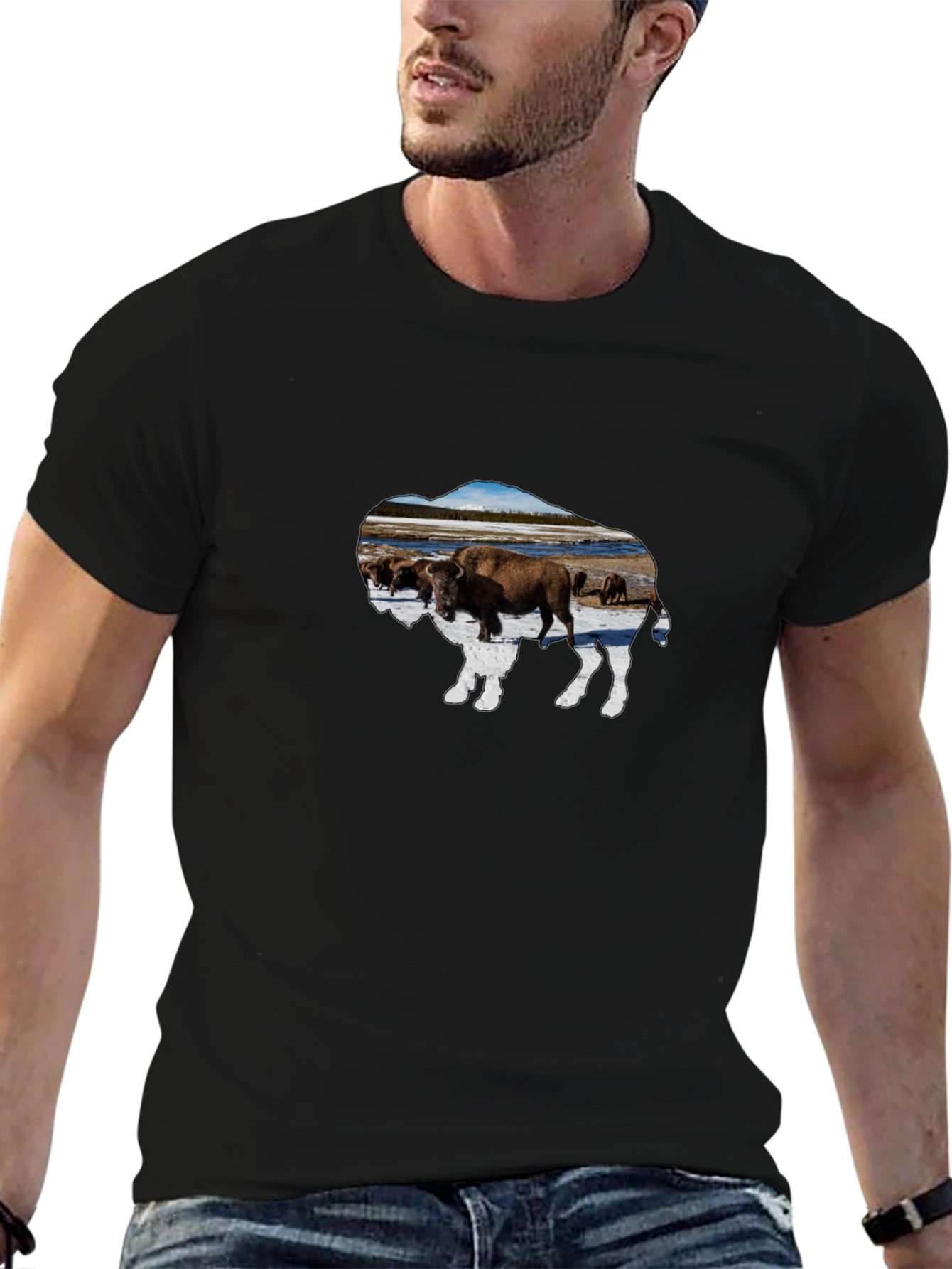 Buffalo Herd Graphic Tee - Black Cotton Casual Shirt