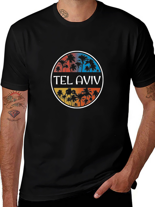 Tel Aviv Palm Tree Graphic Tee - Stylish Black T-Shirt