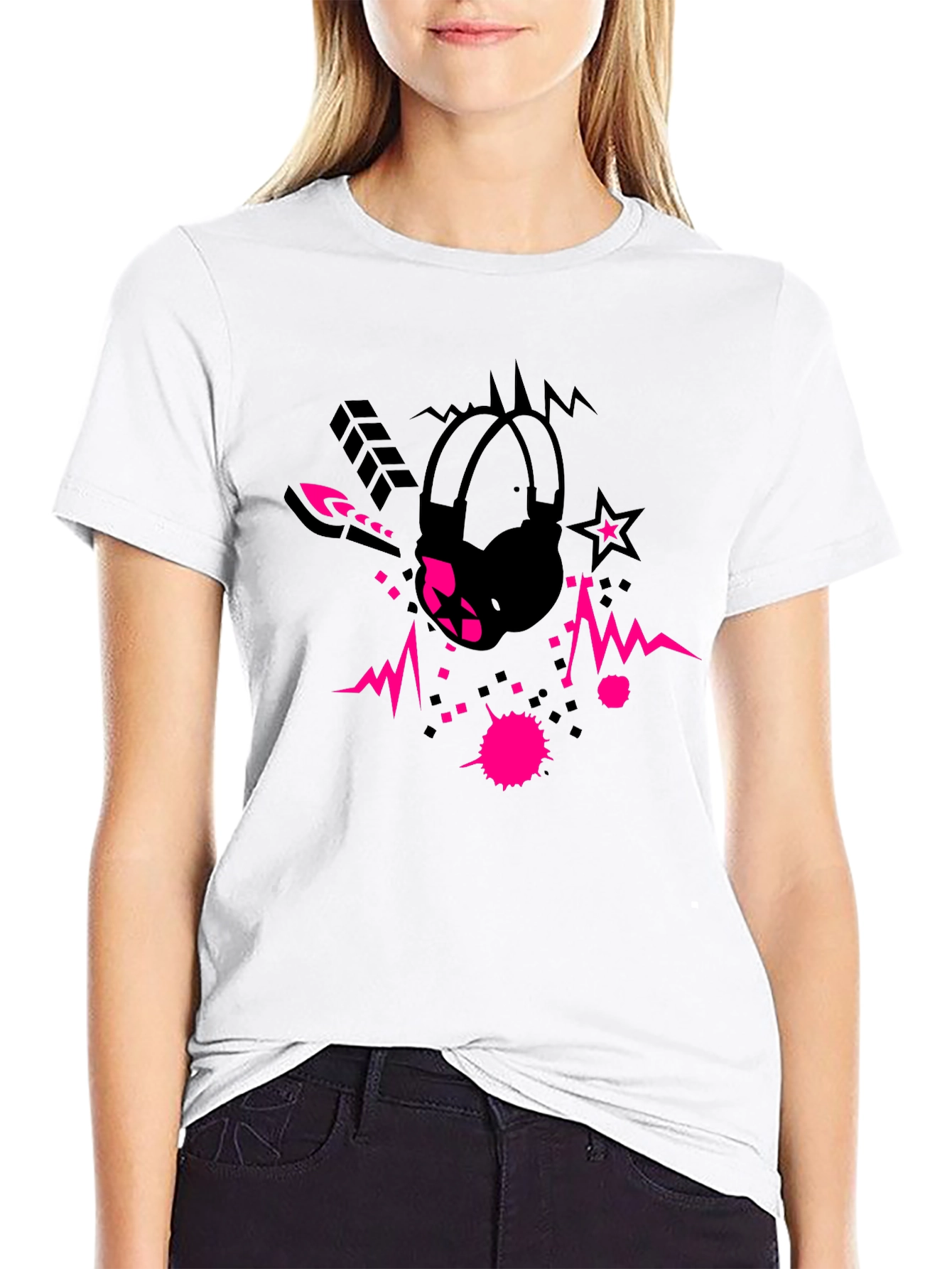 Cool Black Graphic Tee with Headphone Design