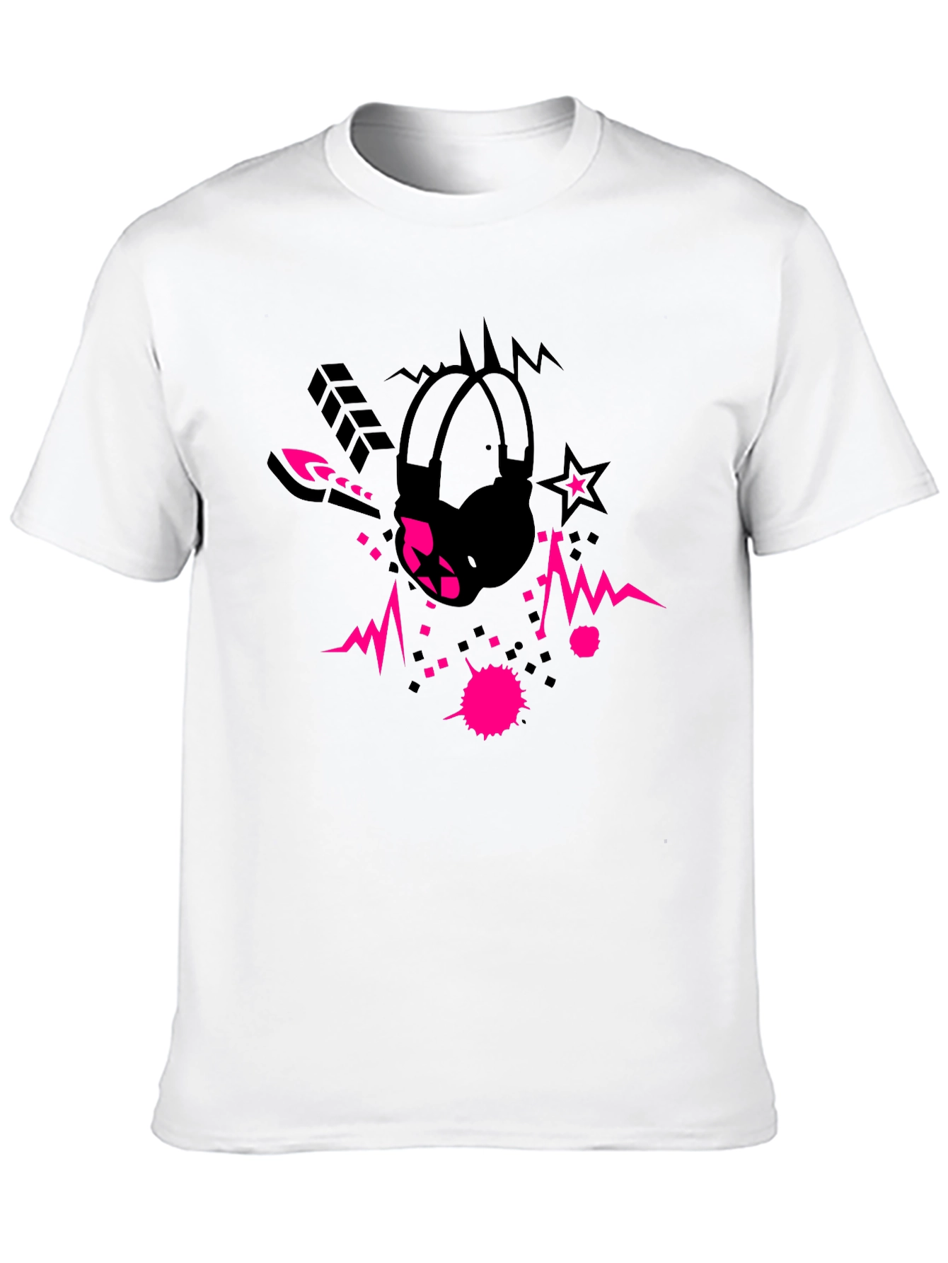 Cool Black Graphic Tee with Headphone Design