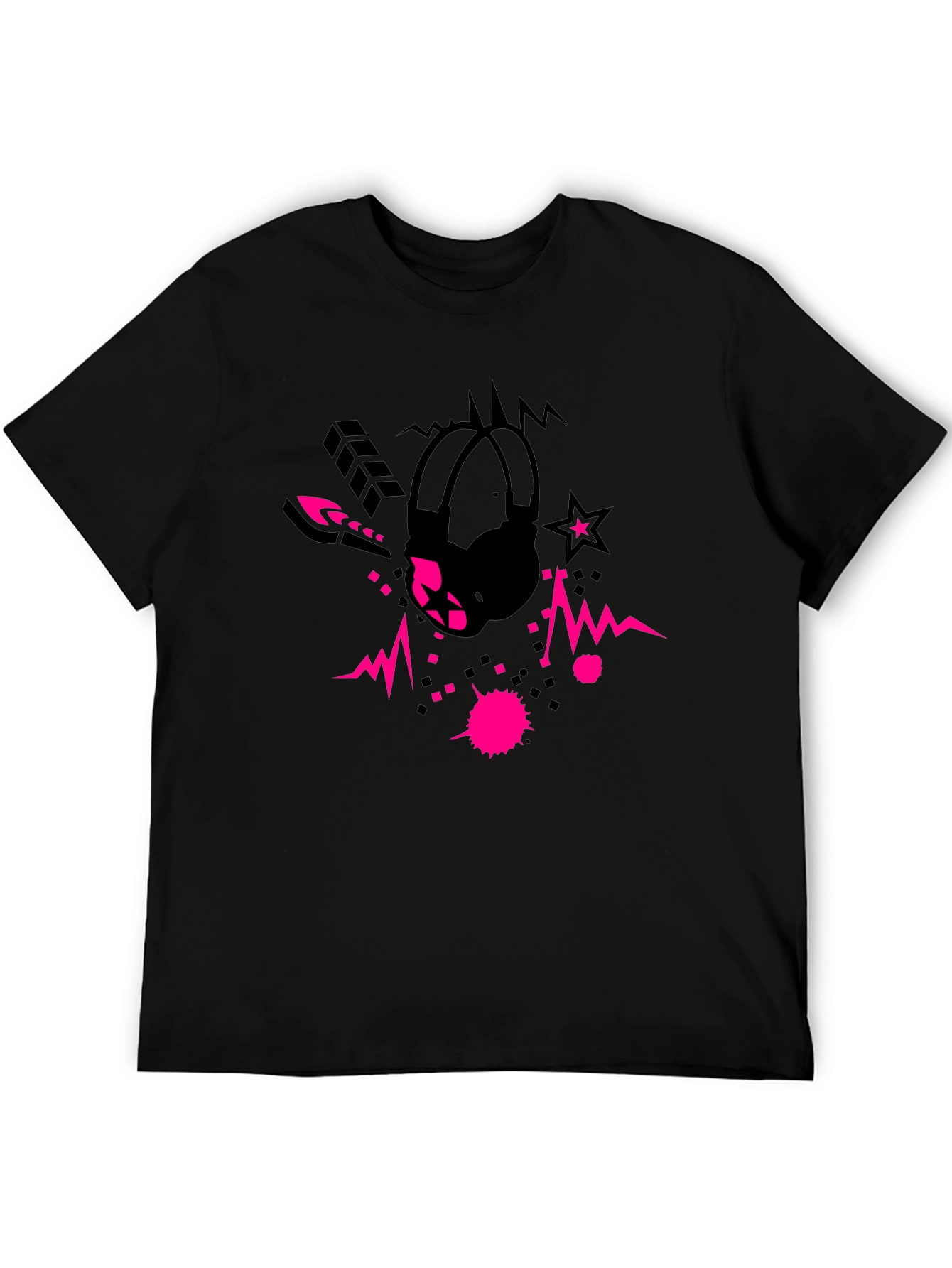 Cool Black Graphic Tee with Headphone Design
