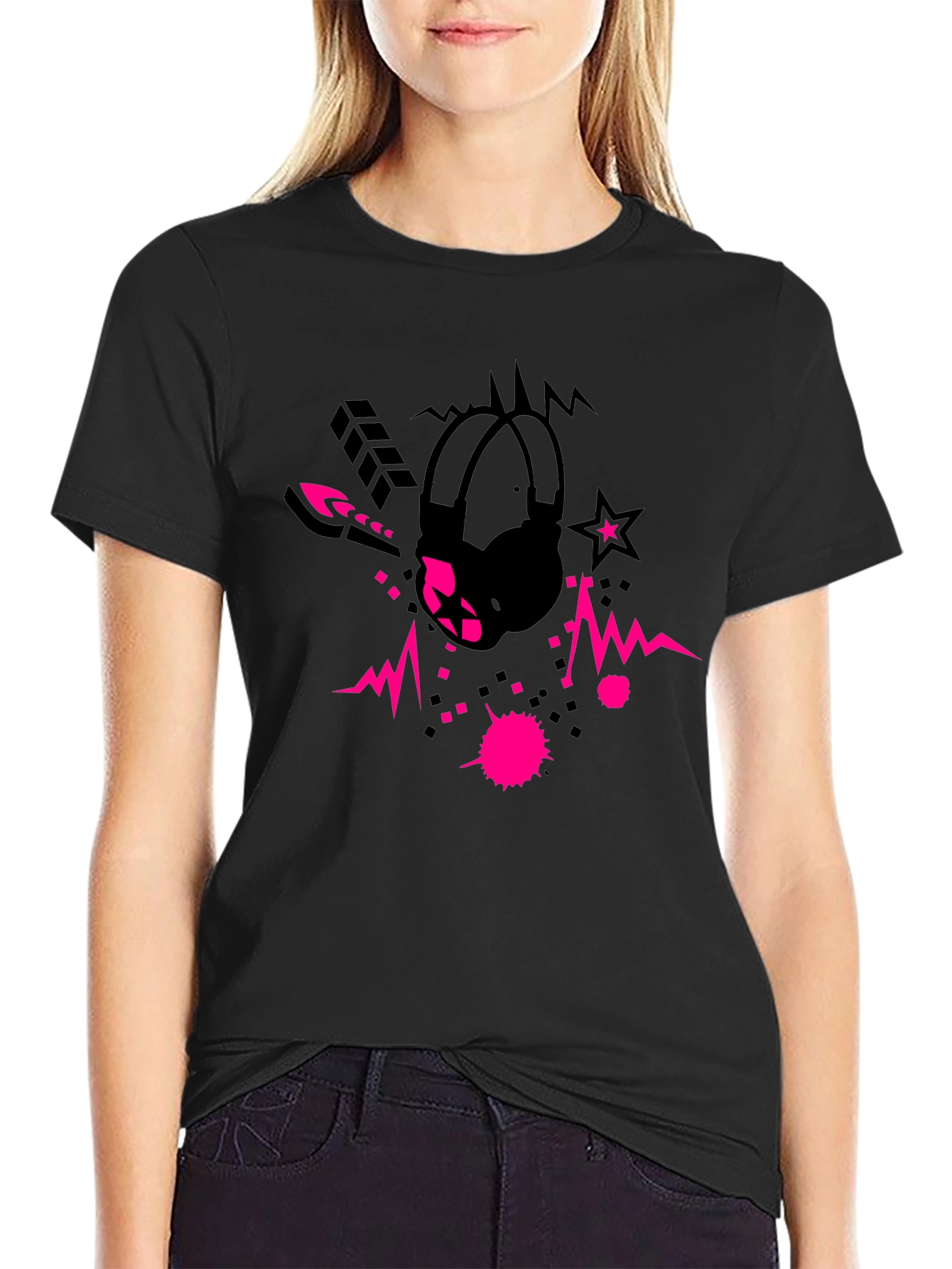 Cool Black Graphic Tee with Headphone Design