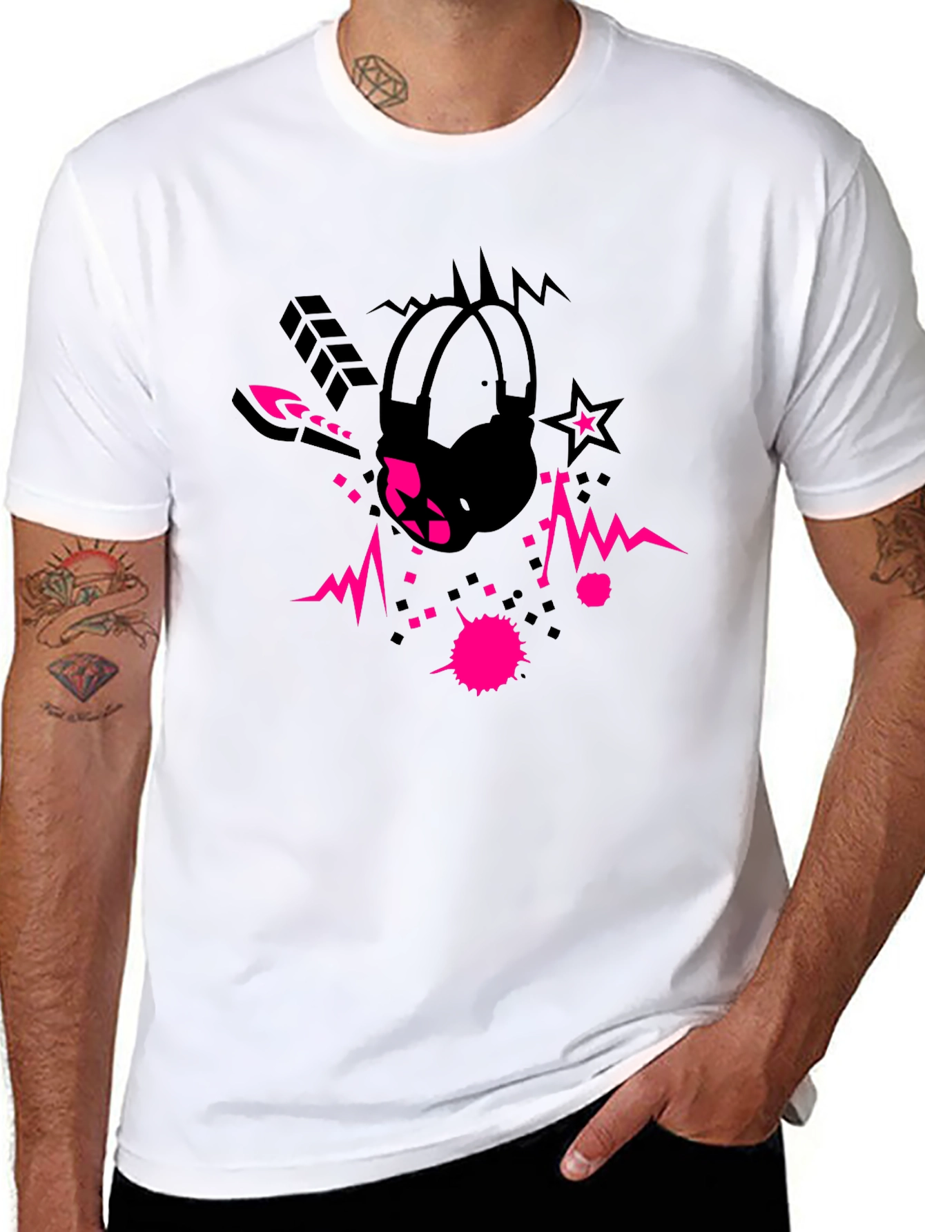 Cool Black Graphic Tee with Headphone Design