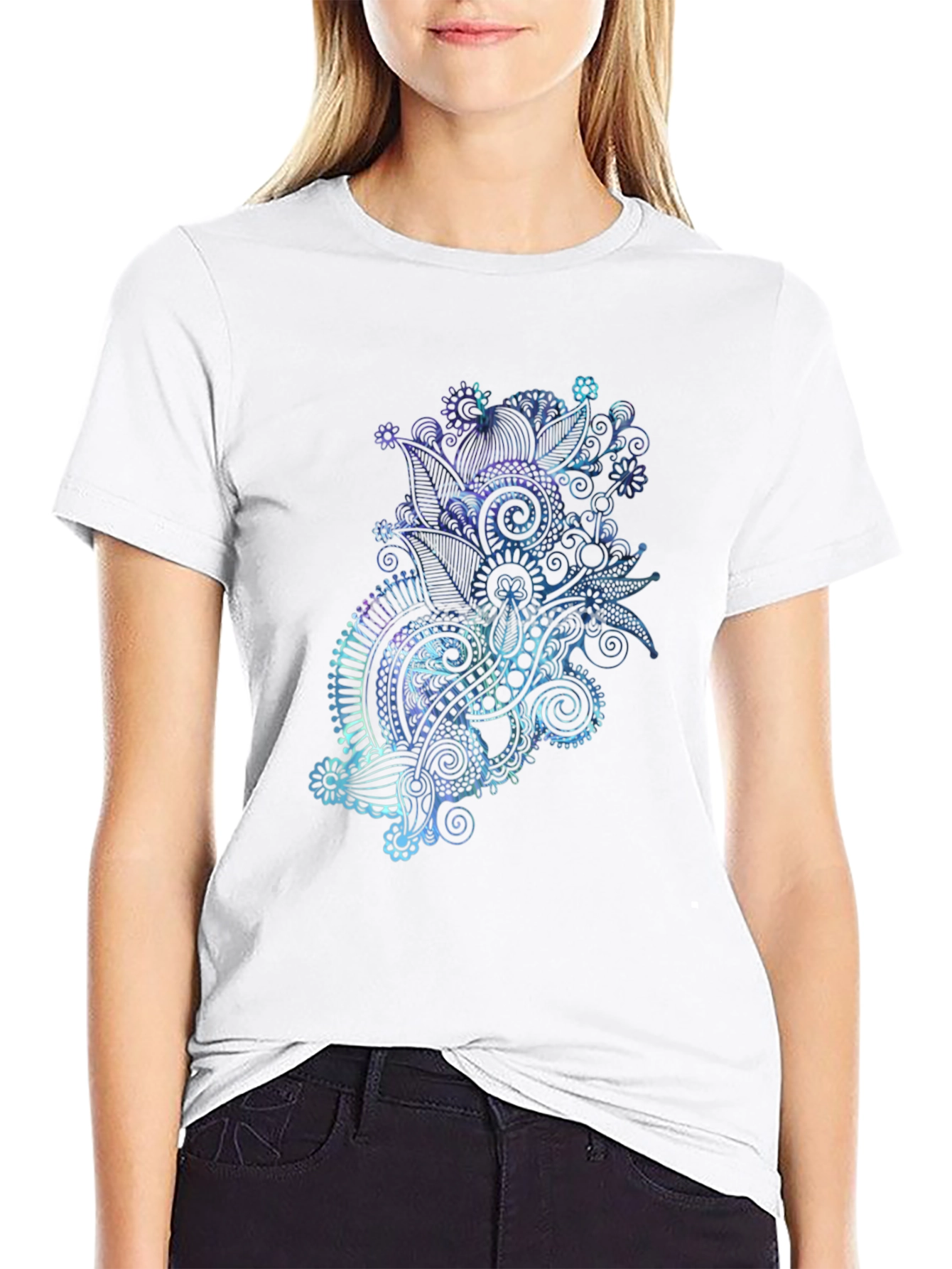 Mens Black T-Shirt with Abstract Floral Design