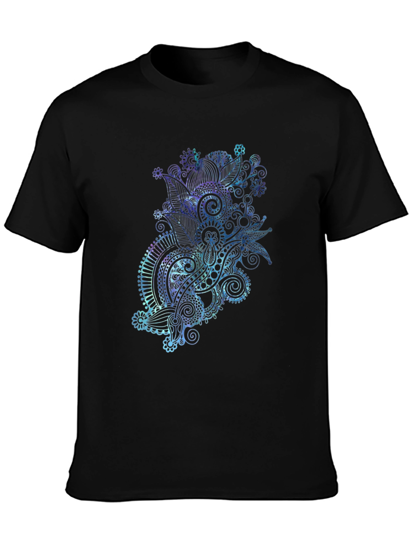 Mens Black T-Shirt with Abstract Floral Design