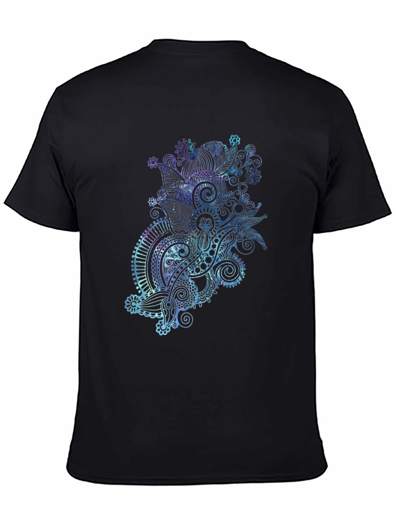 Mens Black T-Shirt with Abstract Floral Design