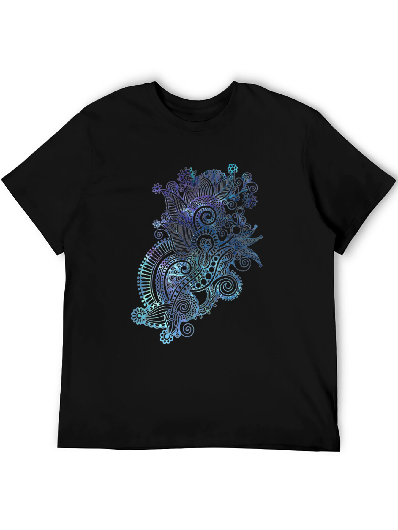 Mens Black T-Shirt with Abstract Floral Design