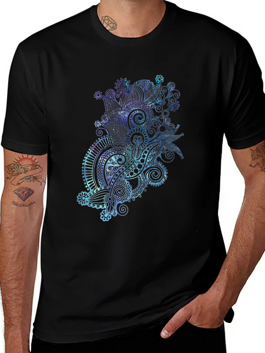 Mens Black T-Shirt with Abstract Floral Design