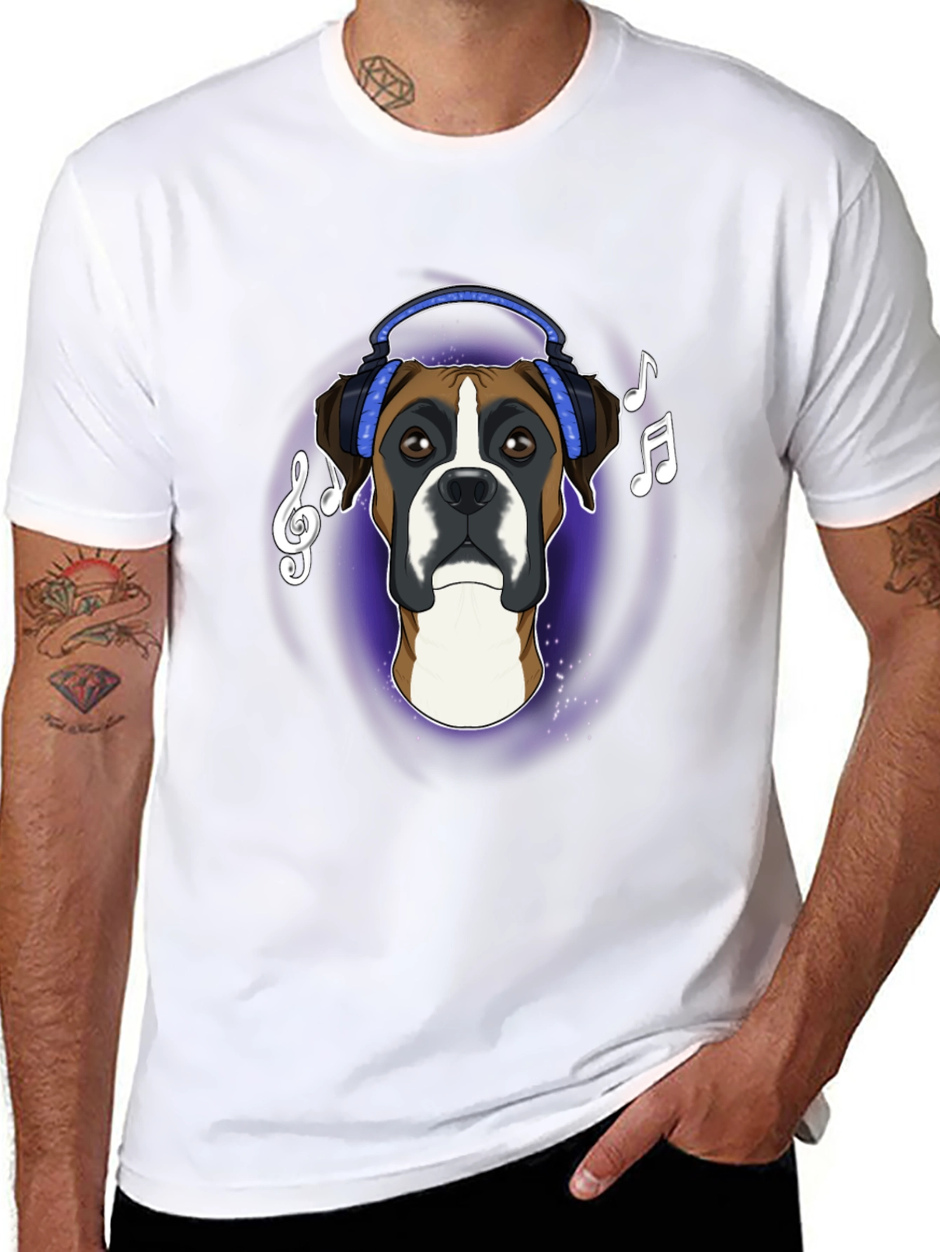 Dog Lover T-Shirt: Boxer with Headphones