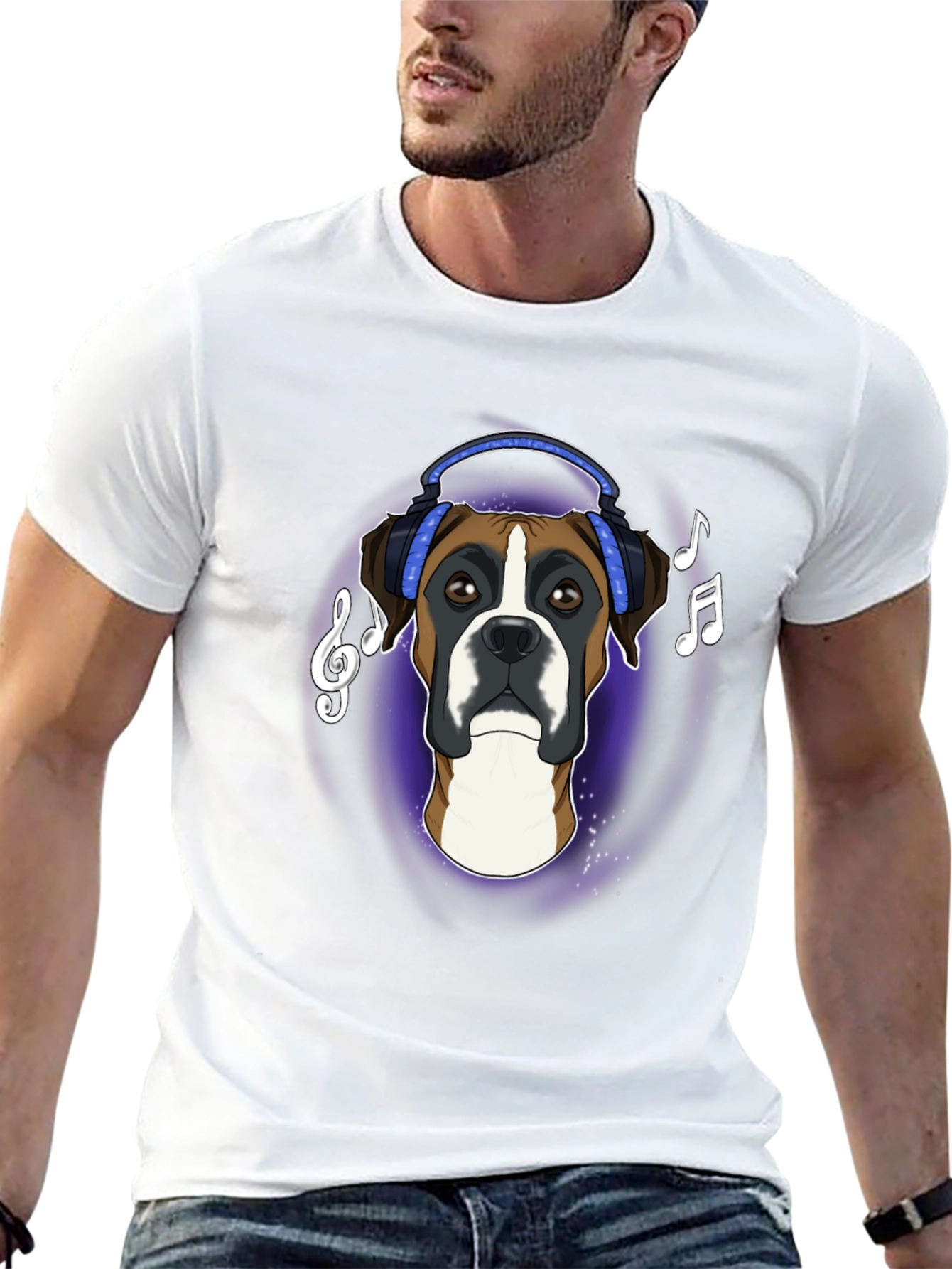Dog Lover T-Shirt: Boxer with Headphones