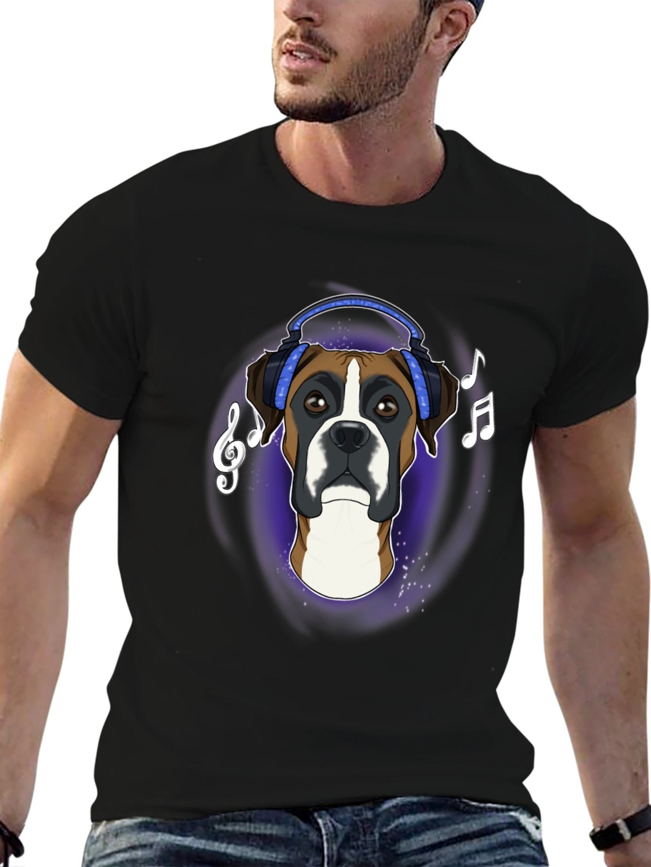 Dog Lover T-Shirt: Boxer with Headphones