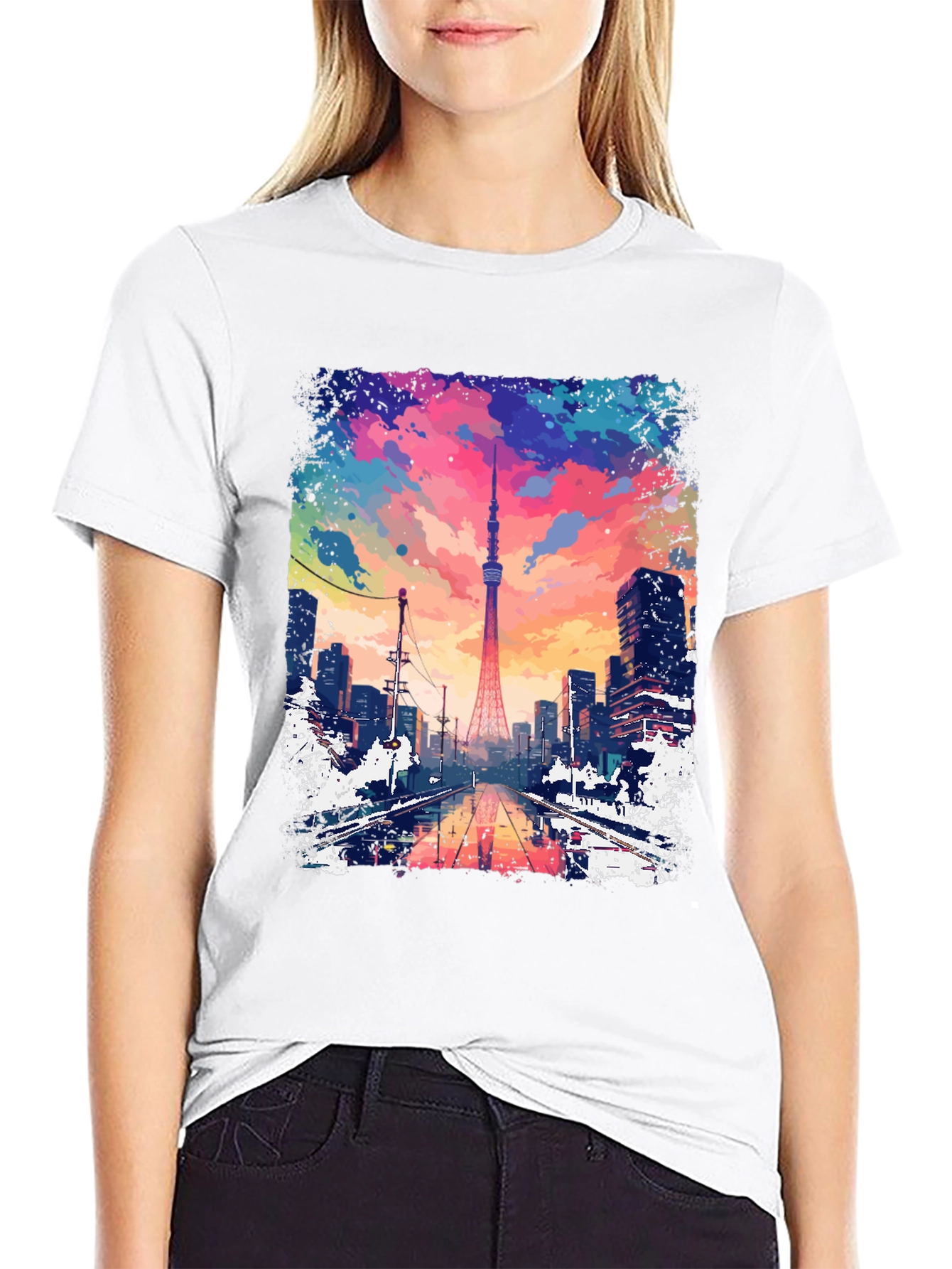 Tokyo Tower Graphic Tee - Cityscape Mens T-Shirt