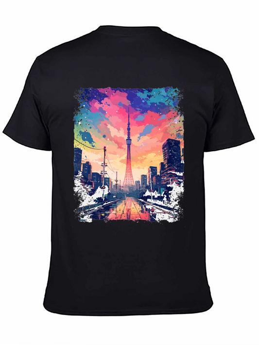 Tokyo Tower Graphic Tee - Cityscape Mens T-Shirt