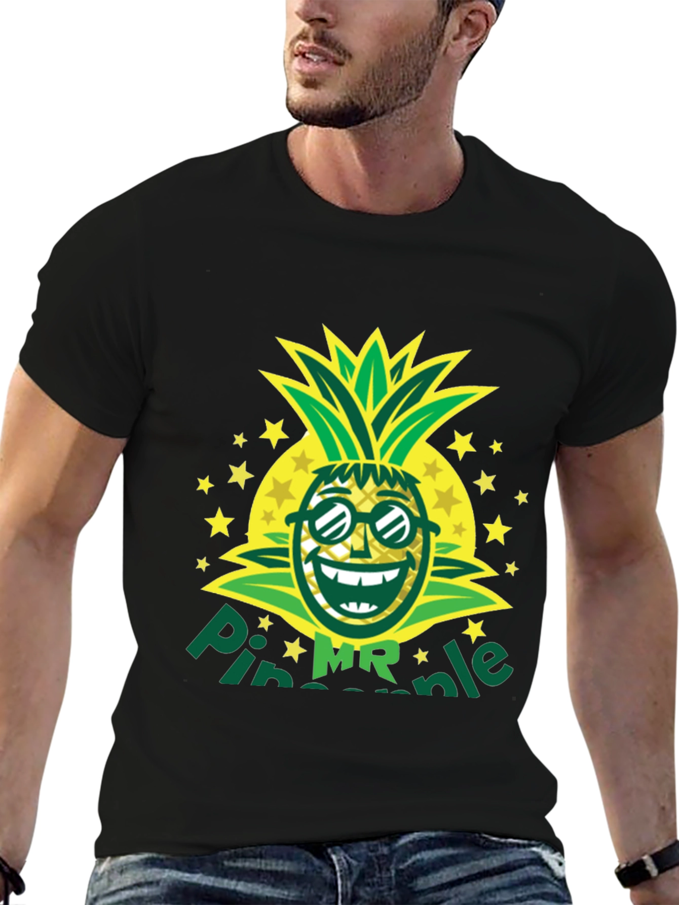 Mr. Pineapple Graphic T-Shirt - Black Cotton Tee