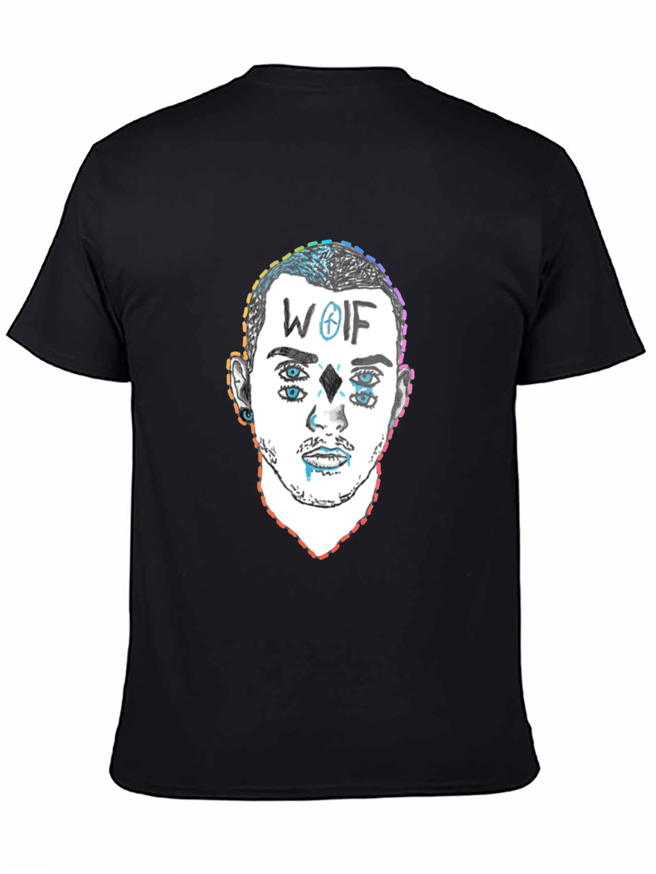 Wolf Design Graphic Tee - Black Crew Neck T-Shirt