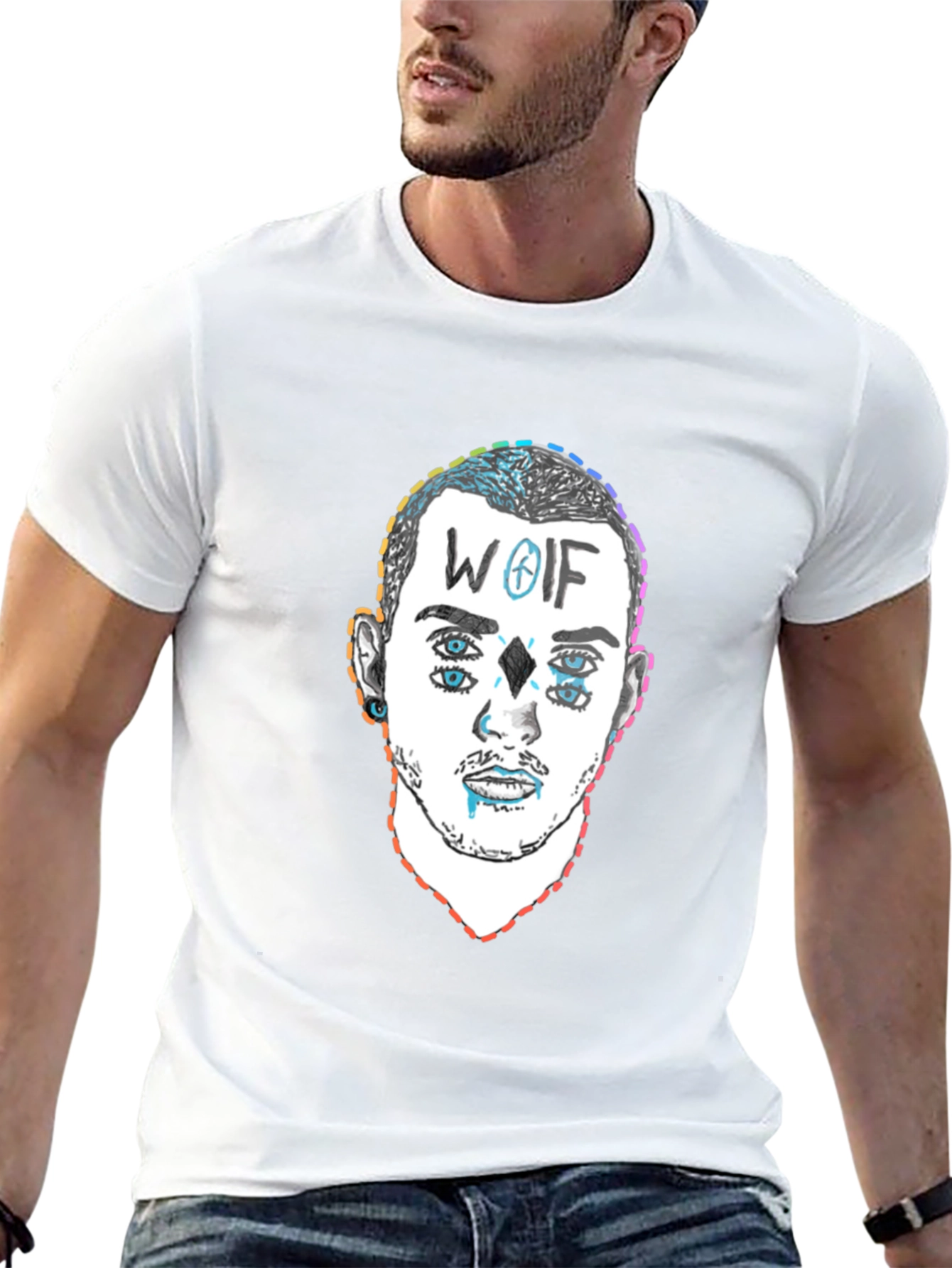 Wolf Design Graphic Tee - Black Crew Neck T-Shirt