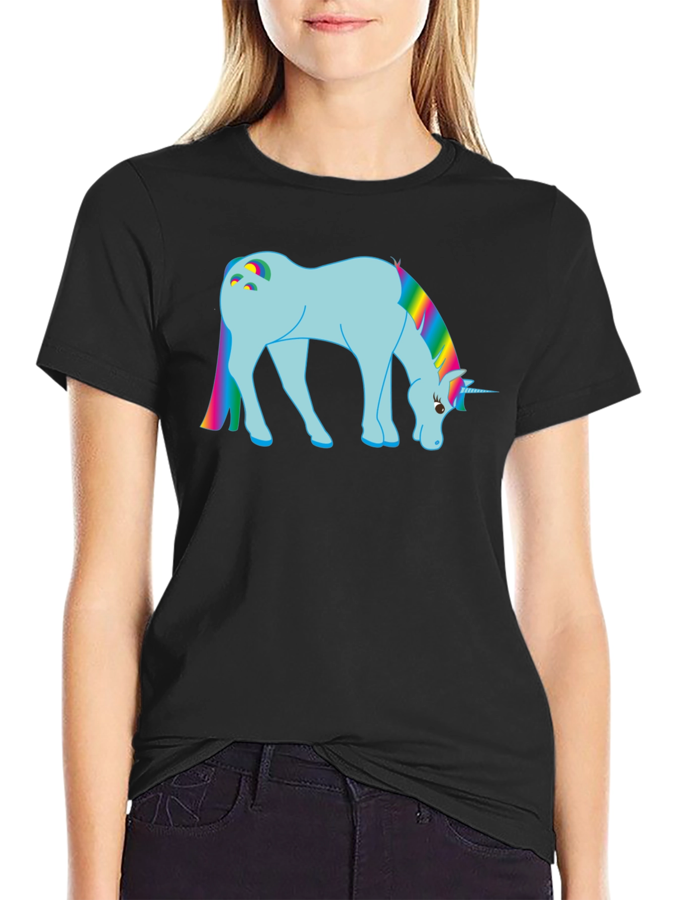 Rainbow Unicorn Graphic Tee - Black